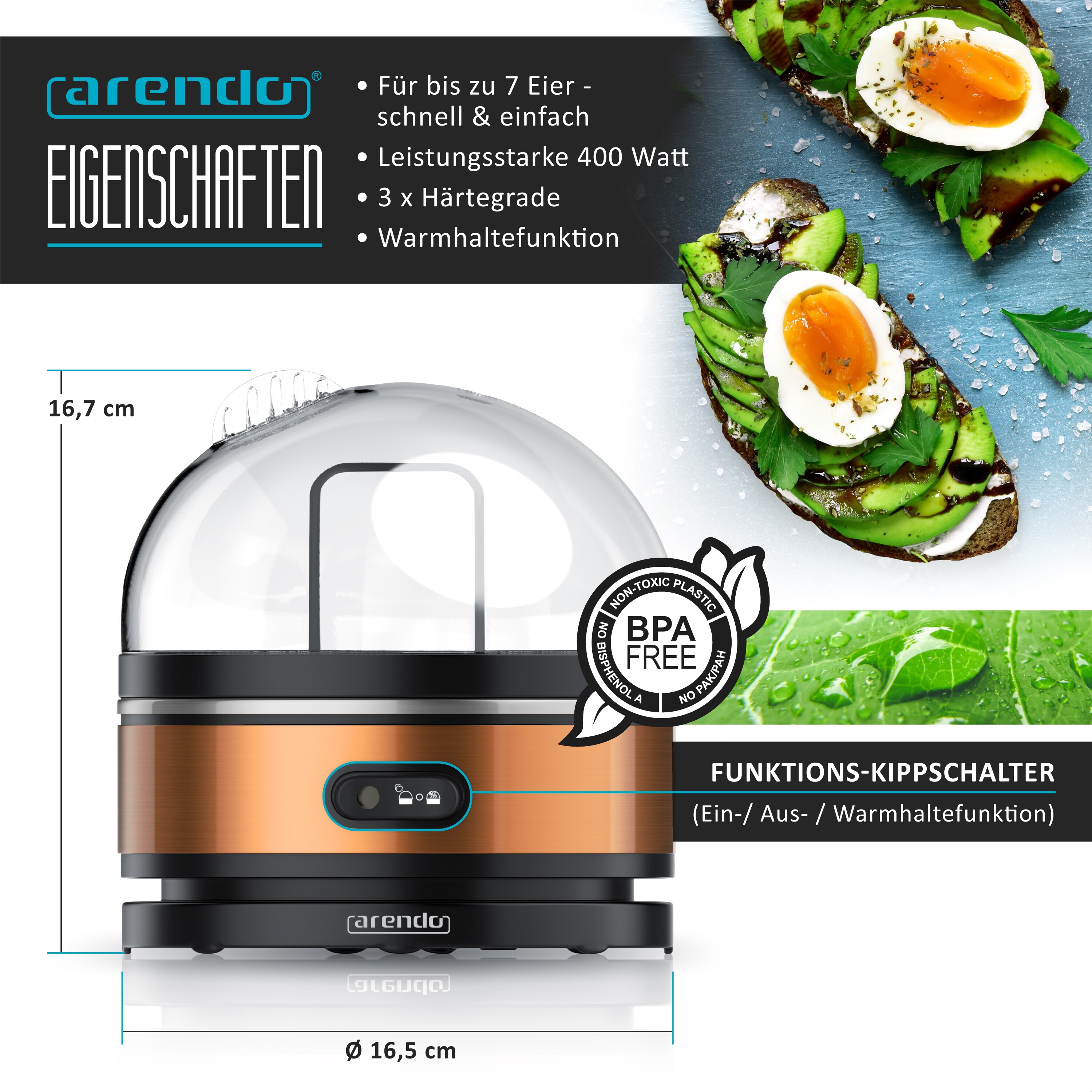 Produktbild von Arendo Sevencook Eierkocher 400W Edelstahl - Für 1-7 Eier Mit Warmhaltefunktion