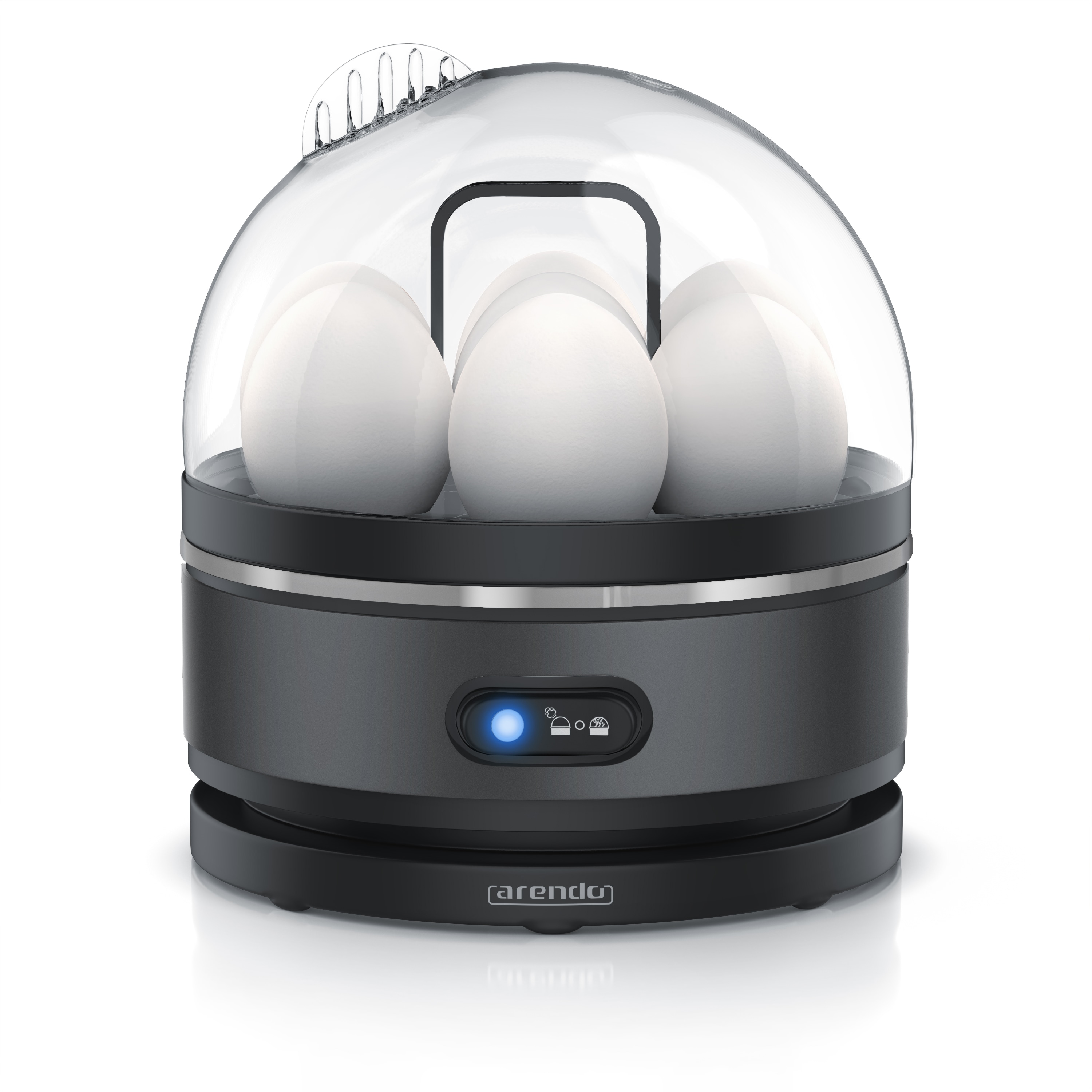 Arendo Eierkocher 400 Watt, Edelstahl, Egg Cooker, 7 Eier, 3 H&auml;rtegrade w&auml;hlbar, Warmhaltefunktion, Signalton, BPA-frei, cool grey 