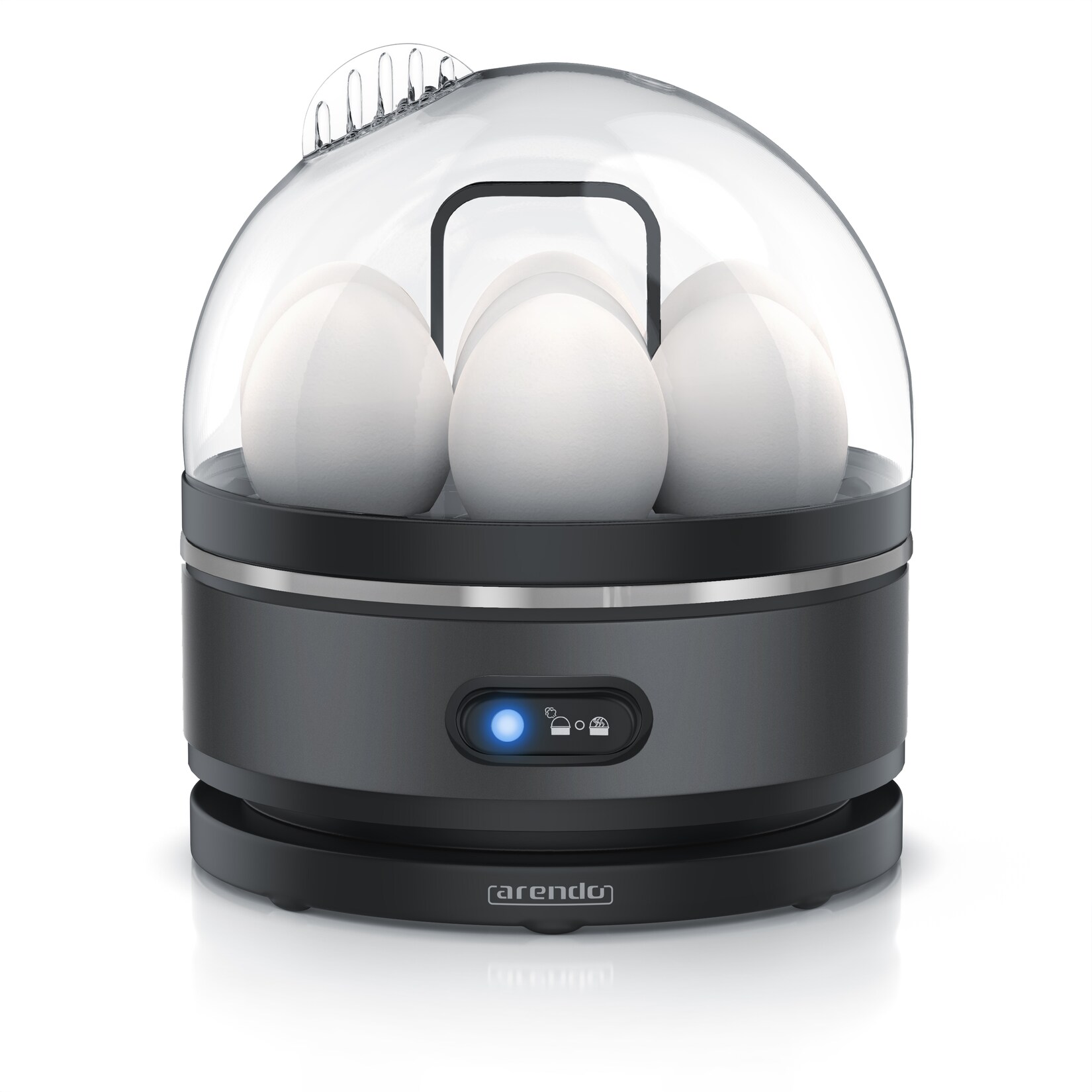 Eierkocher 400 Watt, Edelstahl, Egg Cooker, 7 Eier, 3 Härtegrade wählbar, Warmhaltefunktion, Signalton, BPA-frei, cool grey