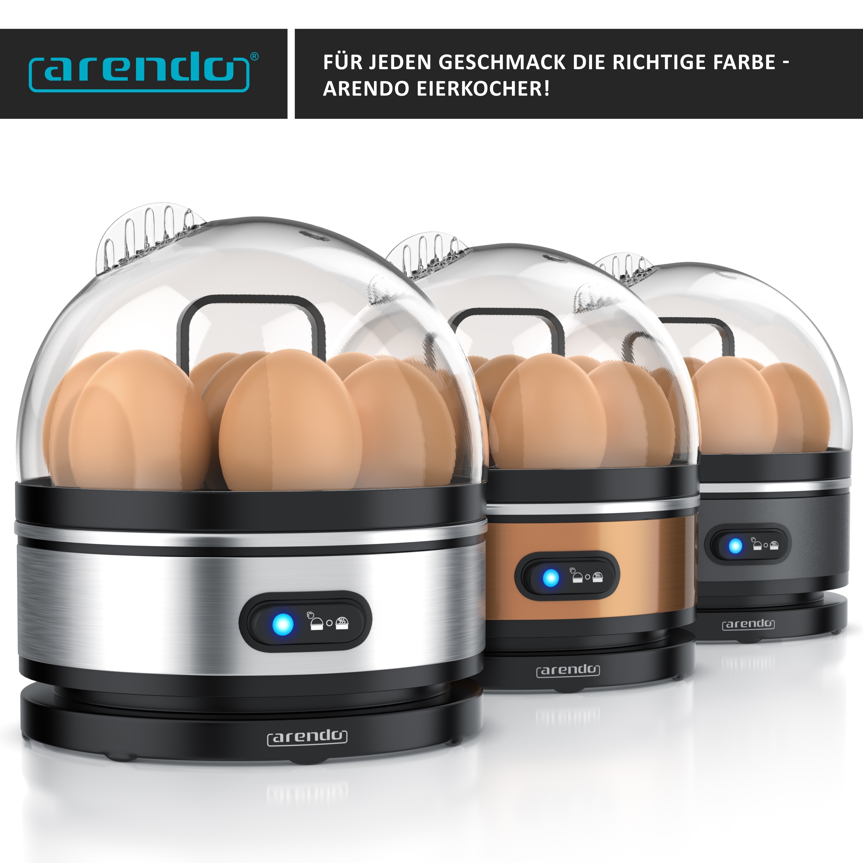 Arendo Eierkocher 400 Watt, Edelstahl, Egg Cooker, 7 Eier, 3 Härtegrade wählbar, Warmhaltefunktion, Signalton, BPA-frei, cool grey bei Marktkauf online bestellen