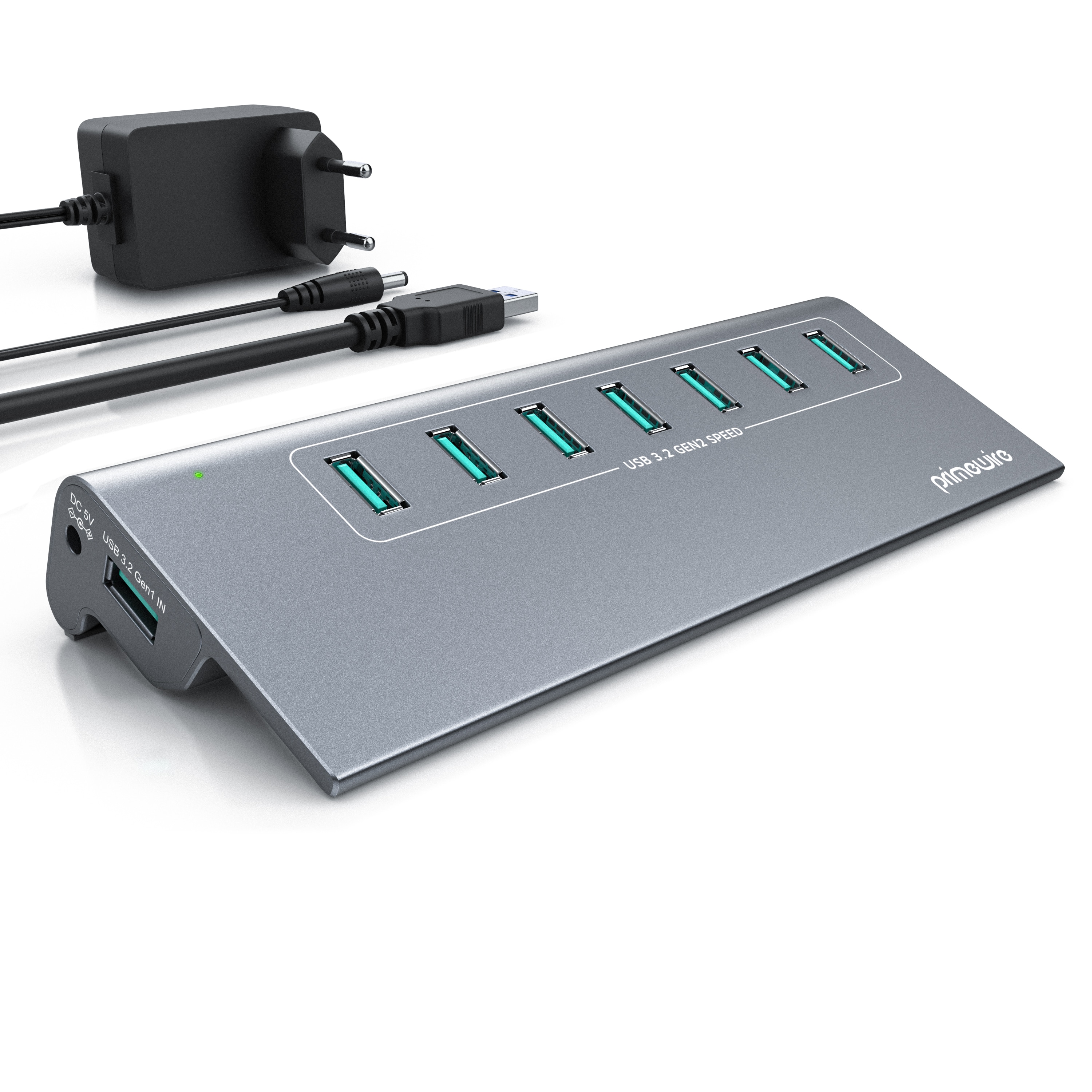 Primewire USB 3.2 Gen2 Hub, 7 Port Verteiler aktiv mit Netzteil, 10 Gbit/s 