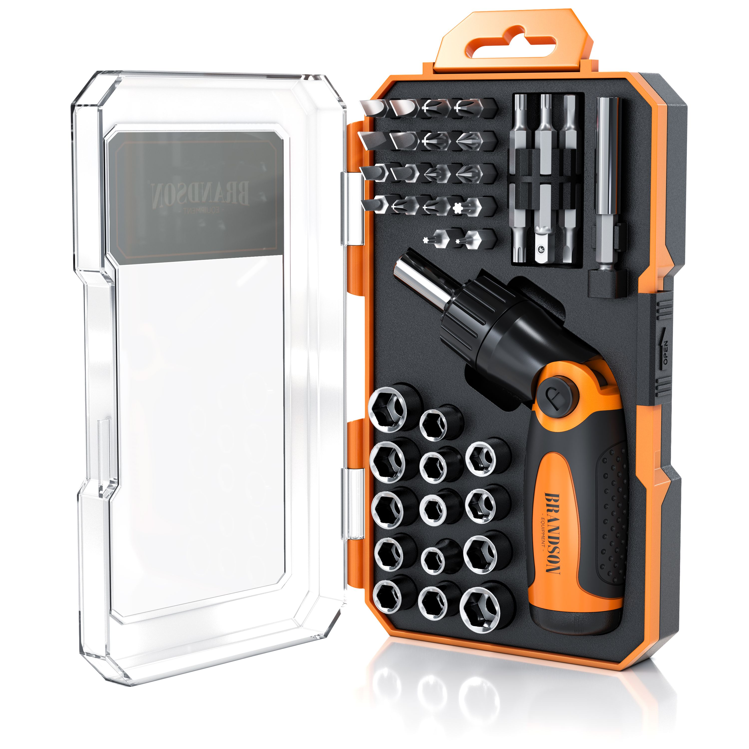 Brandson Steckschl&uuml;sselsatz - 46 teilig Werkzeug Kasten - N&uuml;sse Set 14 Steckschl&uuml;ssel - 29 Bits magnetischer Bithalter - Torx Innensechskant Schlitz 