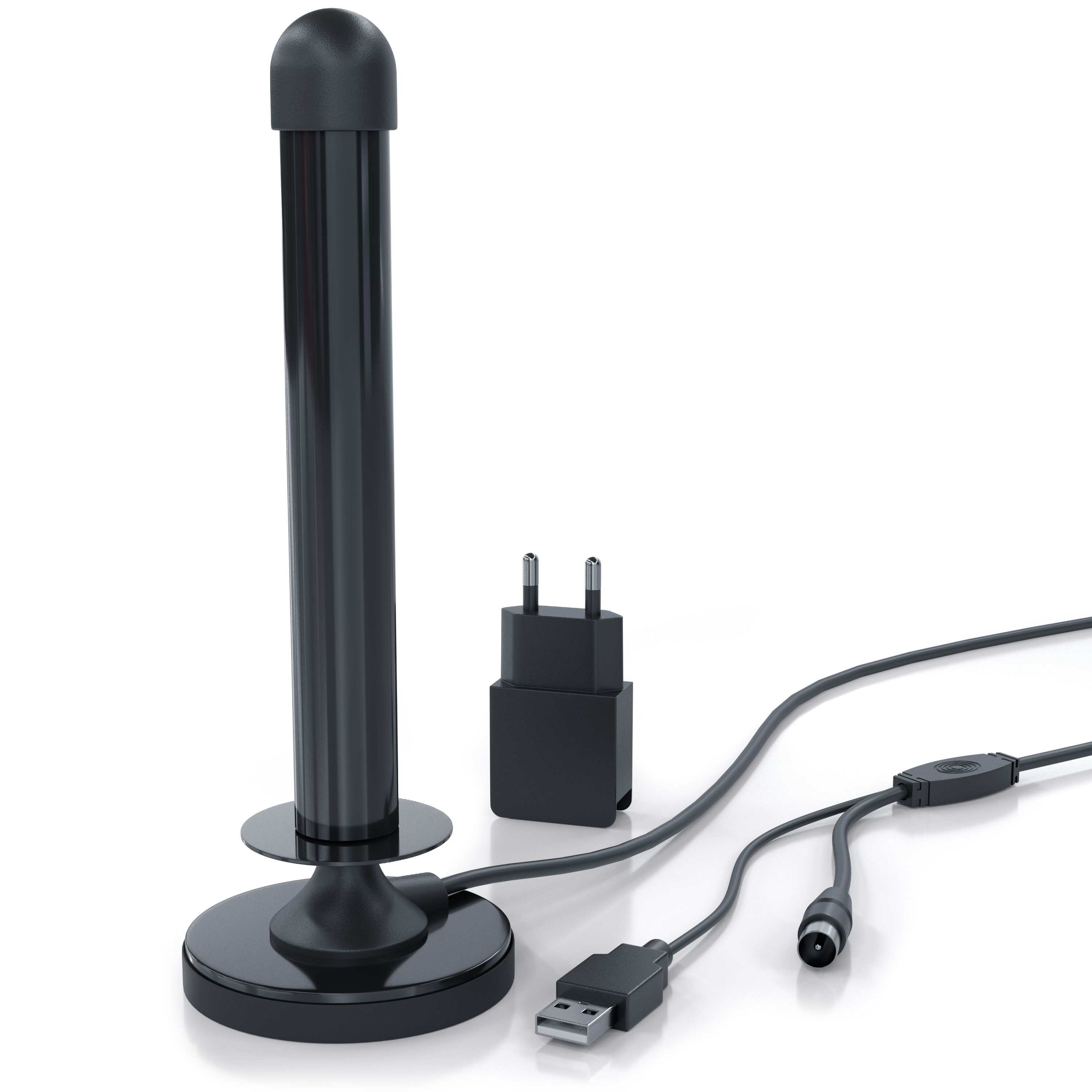 Aplic DVB-T2 HD Antenne aktiv - Digitale HDTV Stabantenne Zimmerantenne Verst&auml;rkerantenne - 4 m Kabel USB und Koaxialstecker inkl. USB Netzteil 