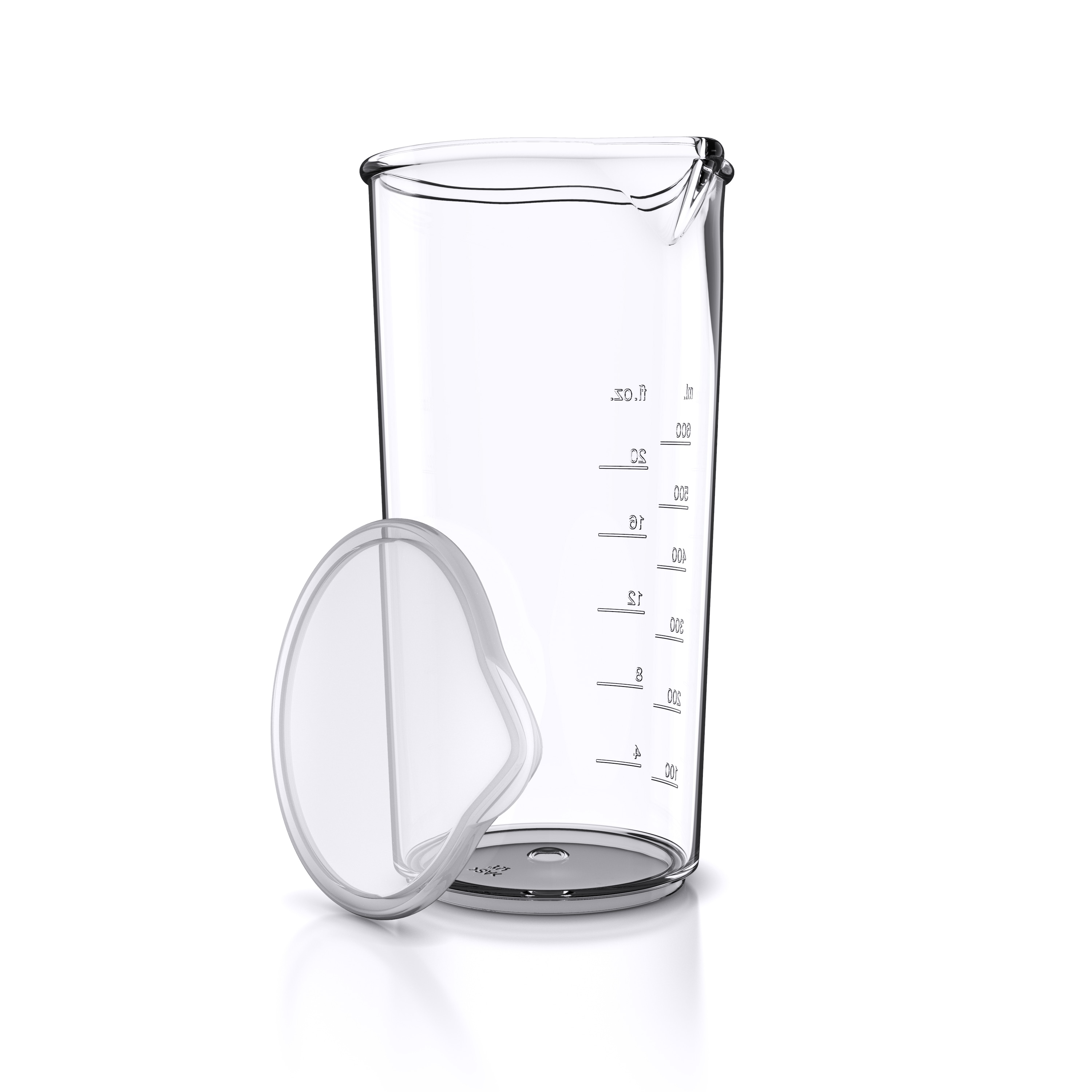 Arendo Messbecher 600ml ideal f&uuml;r elektrische Handmixer und Handr&uuml;hrer, Skalierung f&uuml;r Milliliter und Unzen, Transparent 