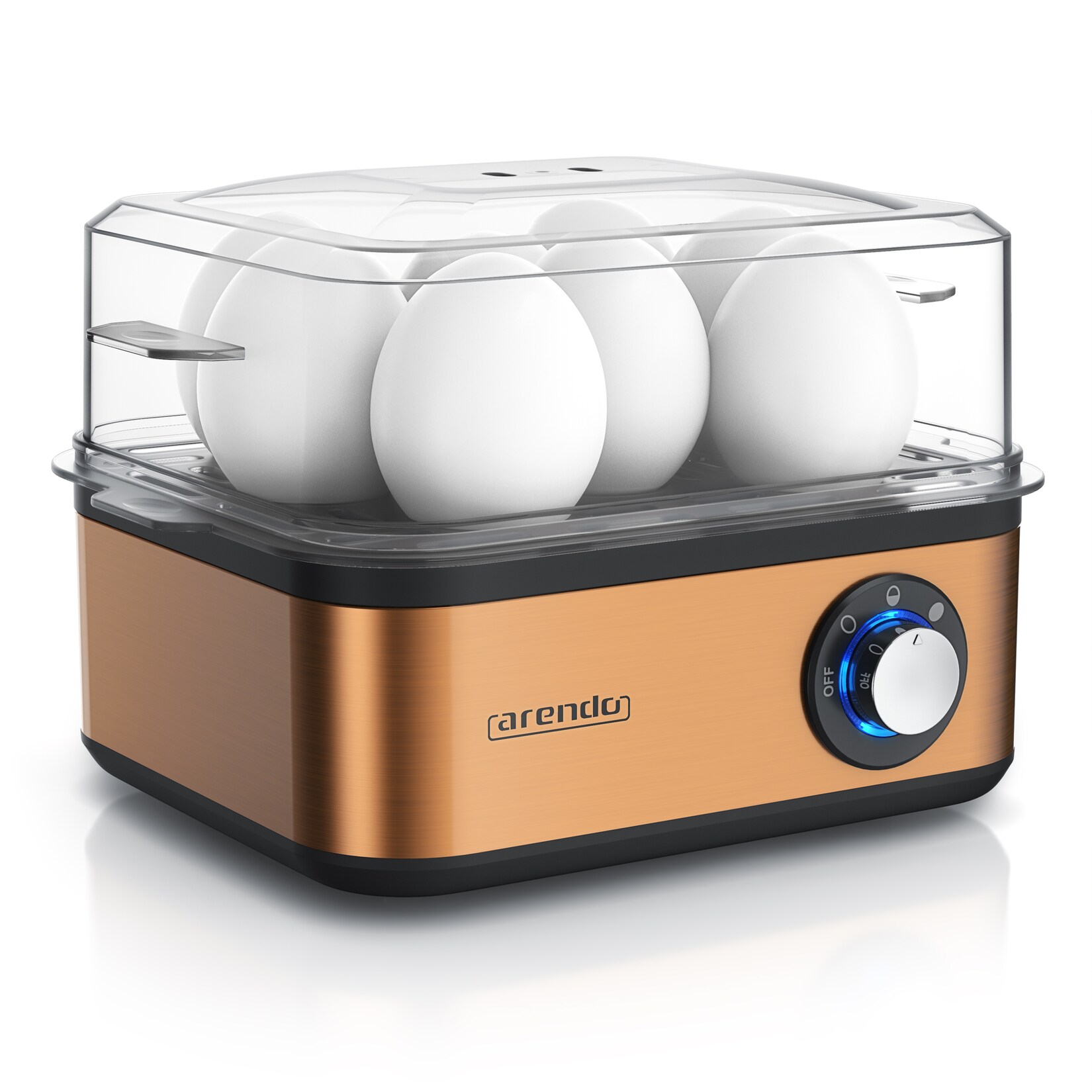 Eierkocher 8-fach, 500 W, Edelstahl, Warmhaltefunktion, Härtegrad einstellbar, für 8 +Eier, Kupfer
