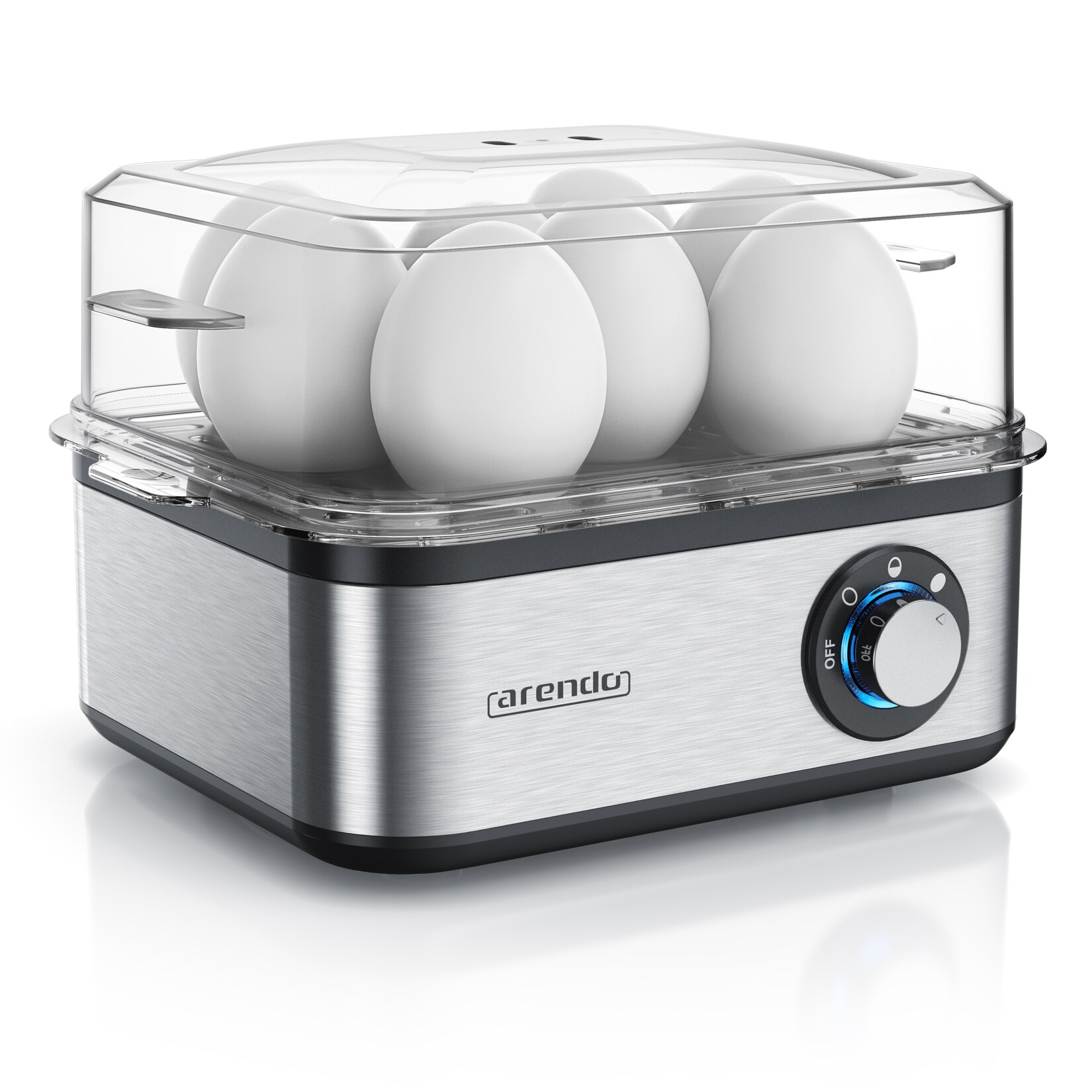 Eierkocher 8-fach, 500 W, Edelstahl, Härtegrad einstellbar, für 8 Eier, silber/schwarz