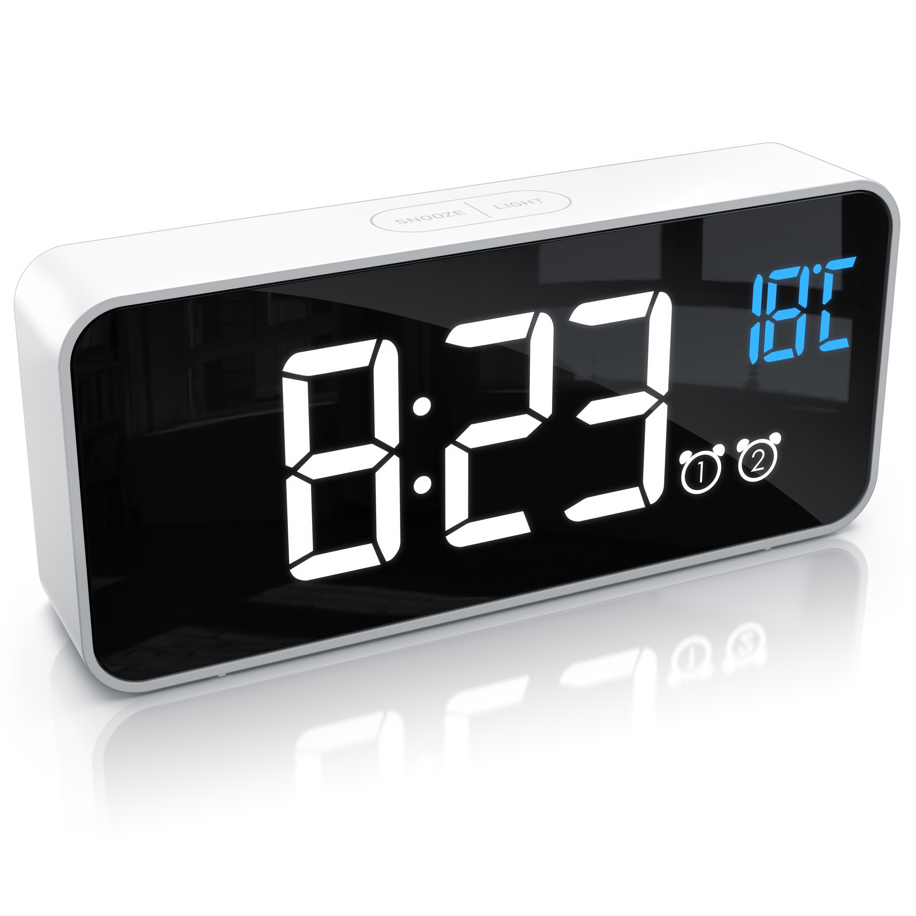 BEARWARE digitaler Wecker mit Netzteil und extra gro&szlig;em 2200 mAh Akku - Musikwecker Reisewecker - 13 Songs und Klingelt&ouml;ne - Temperaturanzeige 