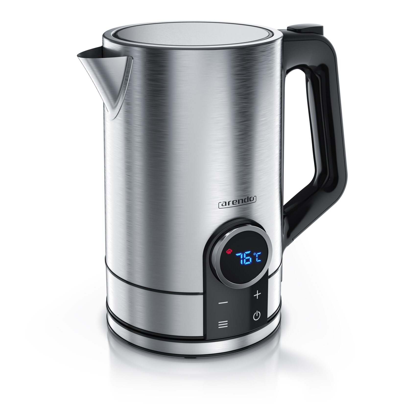 Arendo Wasserkocher Edelstahl, 1,7 Liter 2200W mit Temperatureinstellung und LED-Display, Modell DIVINE, Silber