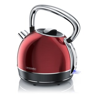 Arendo Retro Wasserkocher Edelstahl, Vintage Style, 1,7 L, 2200 W, austauschbarer Kalkfilter, automatische Abschaltung, Rot 
