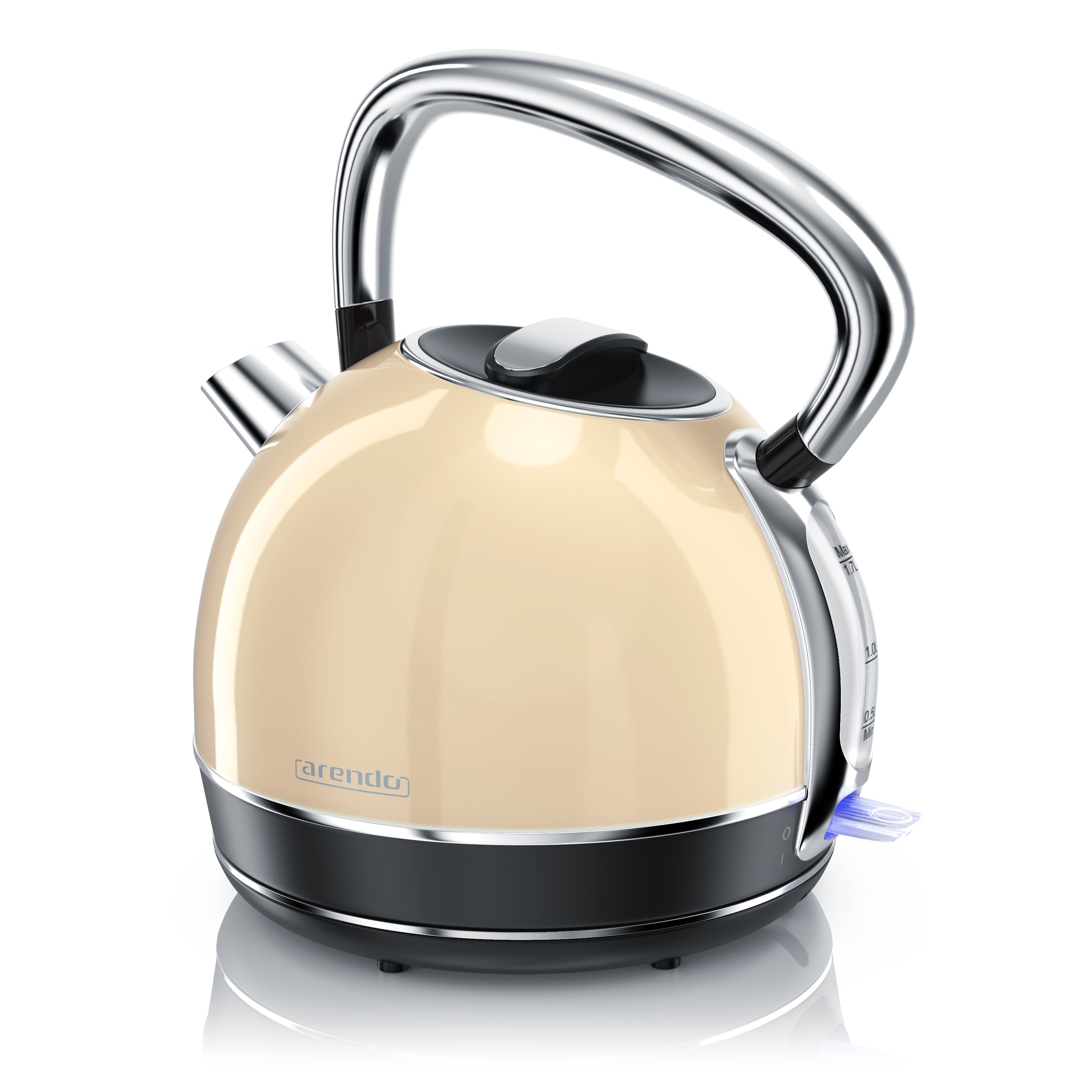 Arendo Wasserkocher Retro Design, 2200 Watt, Edelstahl Teekessel 1,7 Liter, Kalkfilter austauschbar, automatische Abschaltung, Beige 