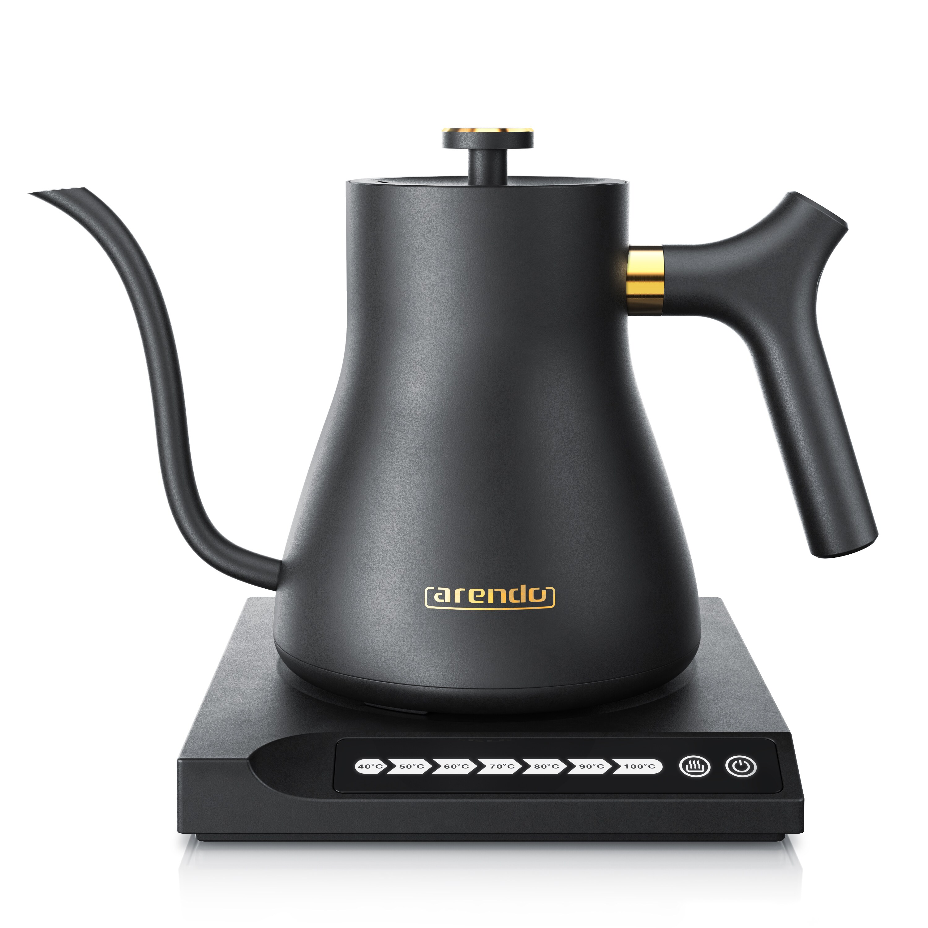 Arendo Edelstahl Wasserkocher mit Temperatureinstellung, 40&deg; bis 100&deg;, Warmhaltefunktion, Zwischenmessungen, 0,5 Liter, asiatisches Design 