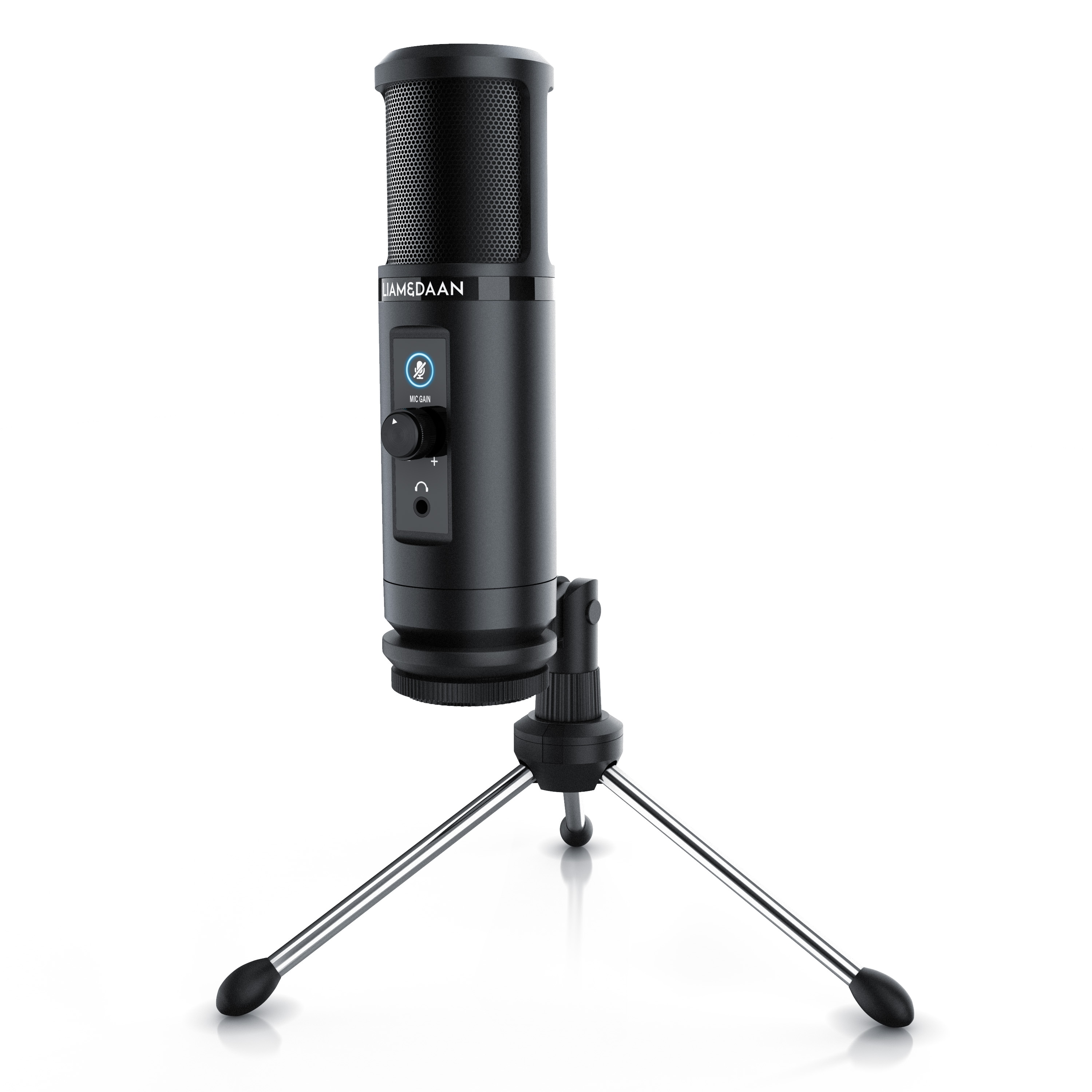 LIAM&DAAN Podcast Mikrofon mit Monitorfunktion & Dreibeinstativ 192 kHz - 20 Hz bis 20 kHz 