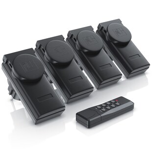Arendo Outdoor Funksteckdosen-Set für den Außenbereich - 4x Funkschalter / 1x Fernbedienung / IP44 