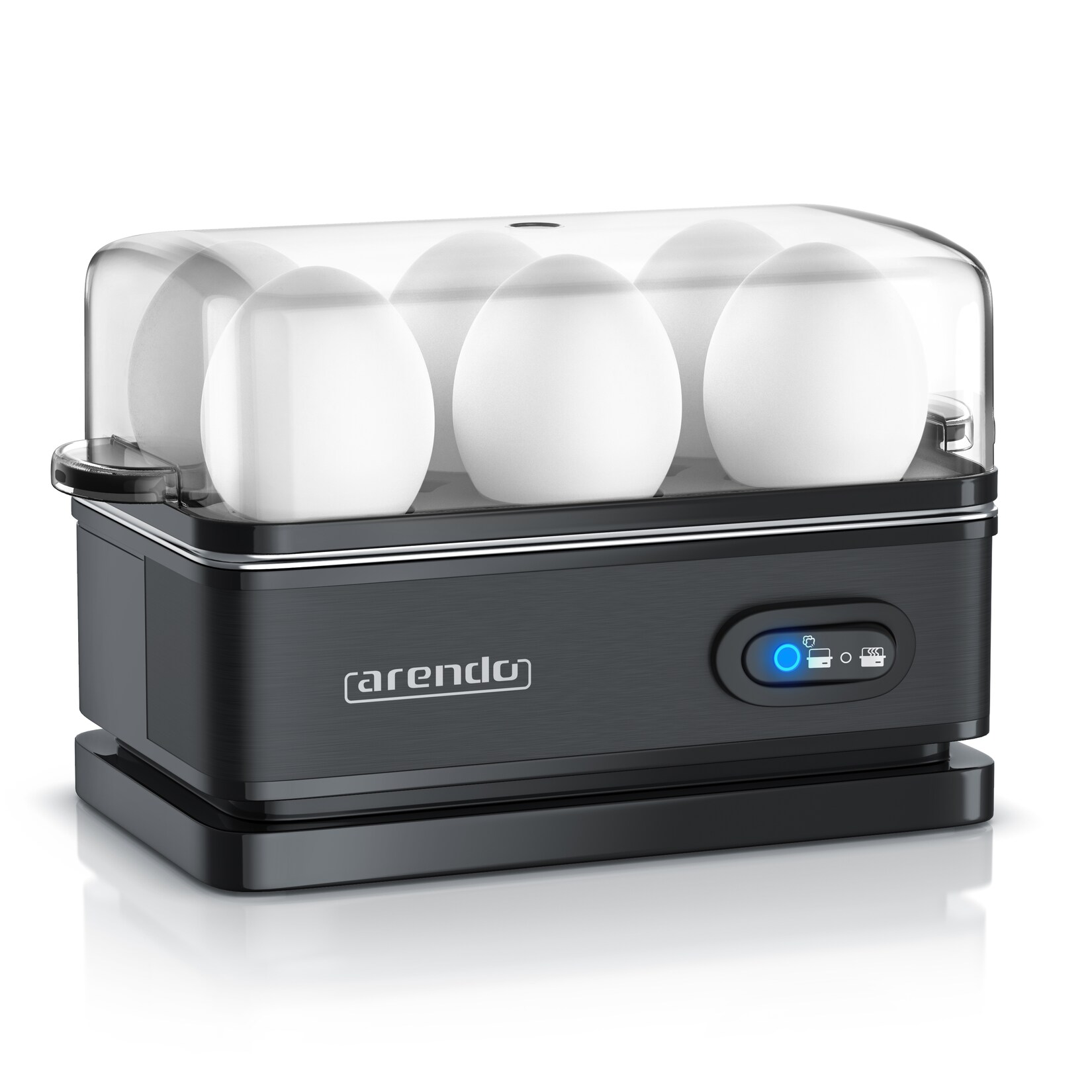 Eierkocher 6-fach, 400 W, Edelstahl, Warmhaltefunktion, Härtegrad einstellbar, für 6 Eier, schwarz