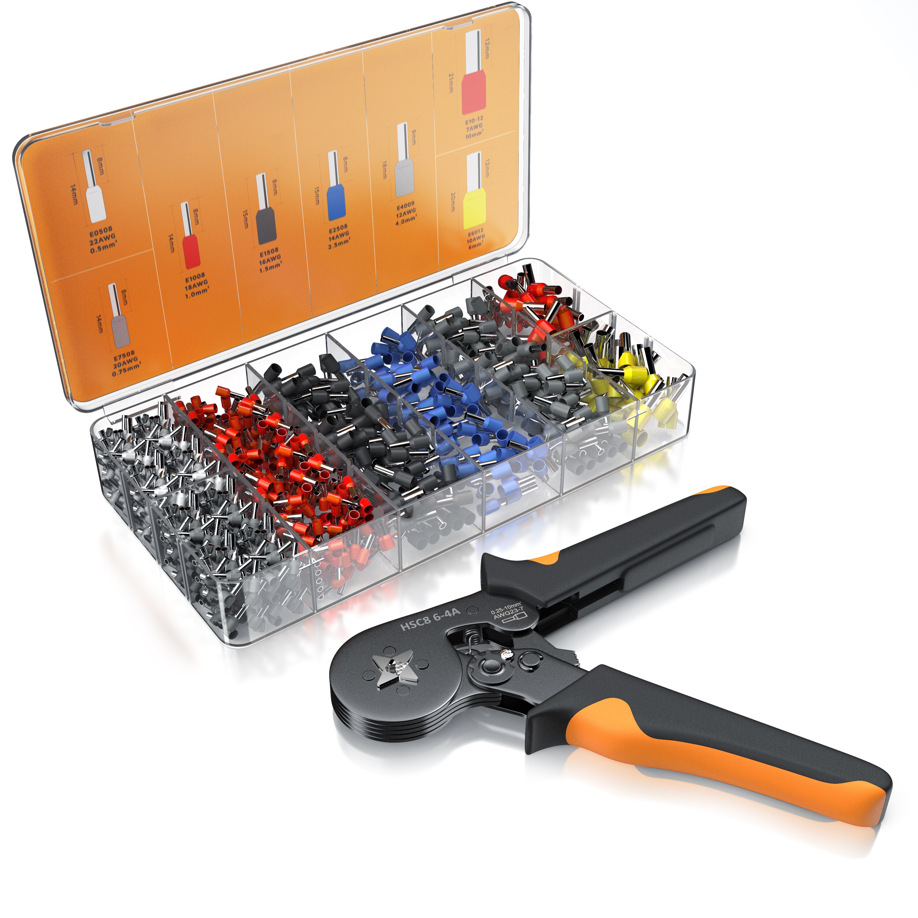 Brandson Crimpzange inkl. 1200 Aderendh&uuml;lsen- Set - Profi Isolierh&uuml;lsen Sortiment - Aderendh&uuml;lsenzange - 0,25 mm2-10mm2 