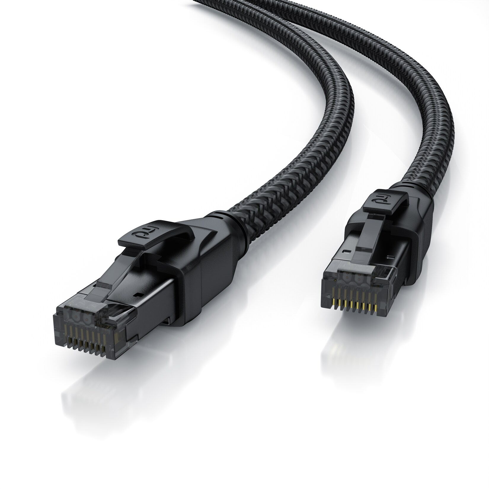 Primewire Patchkabel CAT 8 mit Baumwollummantelung, Gigabit Ethernet LAN Kabel - Black Series, 40 Gbit/s - S/FTP PIMF Schirmung, …