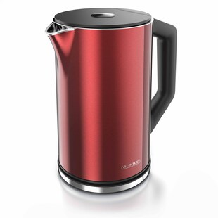 Arendo Wasserkocher 1,5 l 2200 W, Edelstahl, Doppelwand, Temperaturwahl 40 - 100°C mit Anzeige, rot 