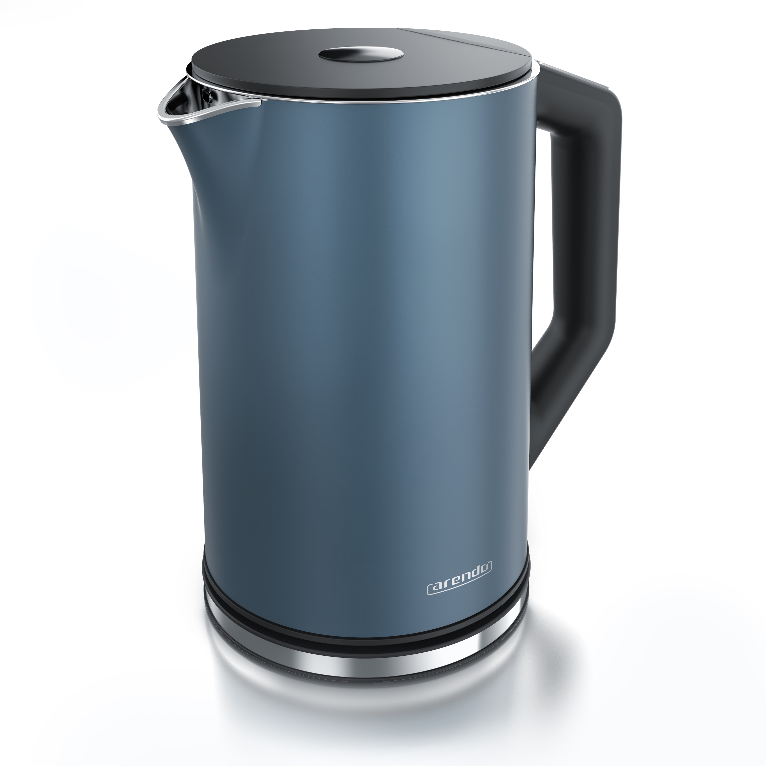 Arendo Wasserkocher 1,5 l 2200 W, Edelstahl, Doppelwand, Temperaturwahl 40 - 100&deg;C mit Anzeige, blau matt 