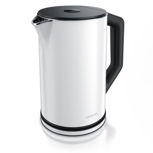 Arendo Wasserkocher 1,5 l 2200 W, Edelstahl, Doppelwand, Temperaturwahl 40 - 100°C mit Anzeige, weiß 