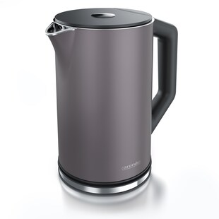 Arendo Wasserkocher 1,5 l 2200 W, Edelstahl, Doppelwand, Temperaturwahl 40 - 100°C mit Anzeige, vulkangrau 