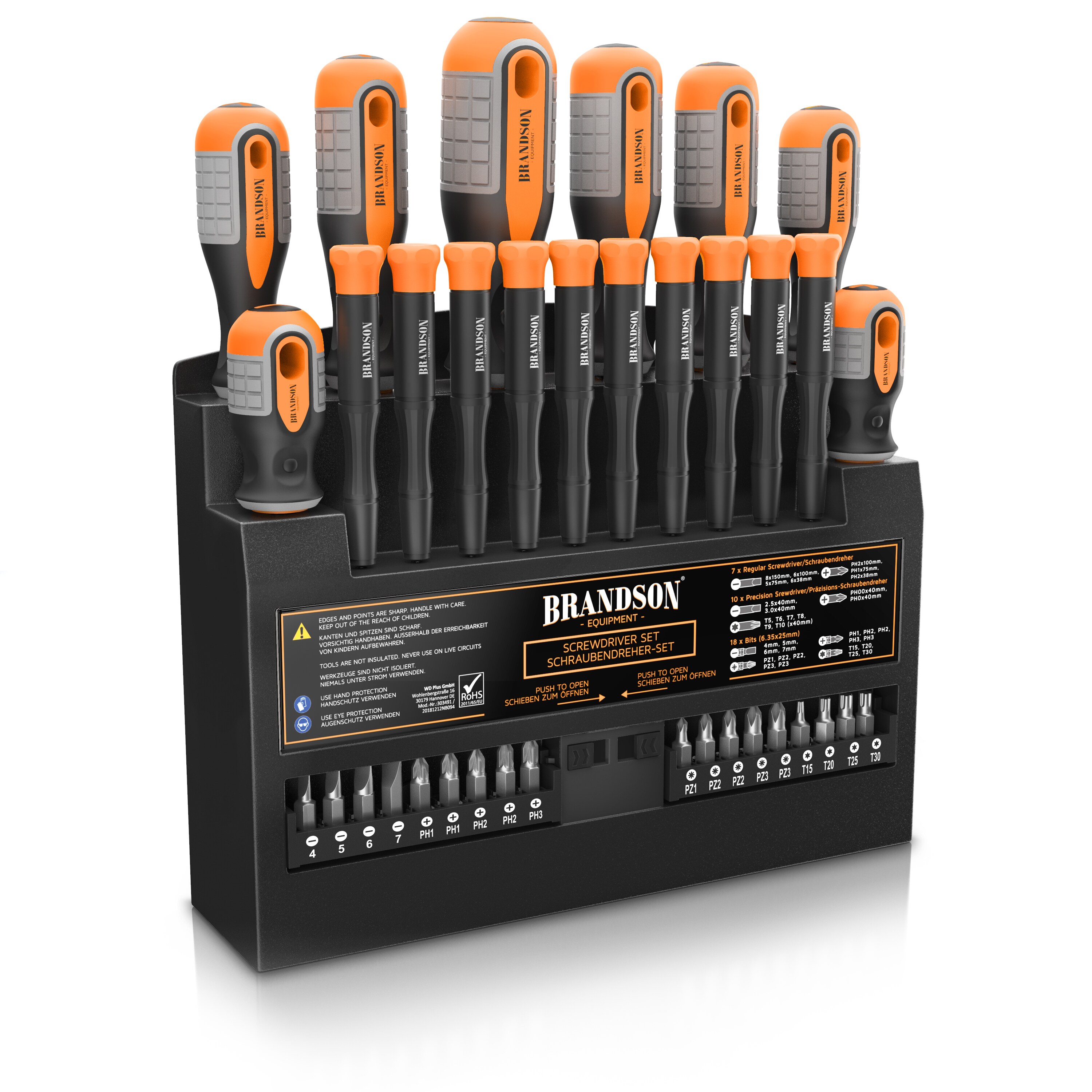 Brandson Schraubendreher Set 36 teilig - Chrom Vanadium - magnetisch - 18 Bits mit Bithalter - Schlitz und Kreuzschlitz Schraubendreher - Feinmechanik 