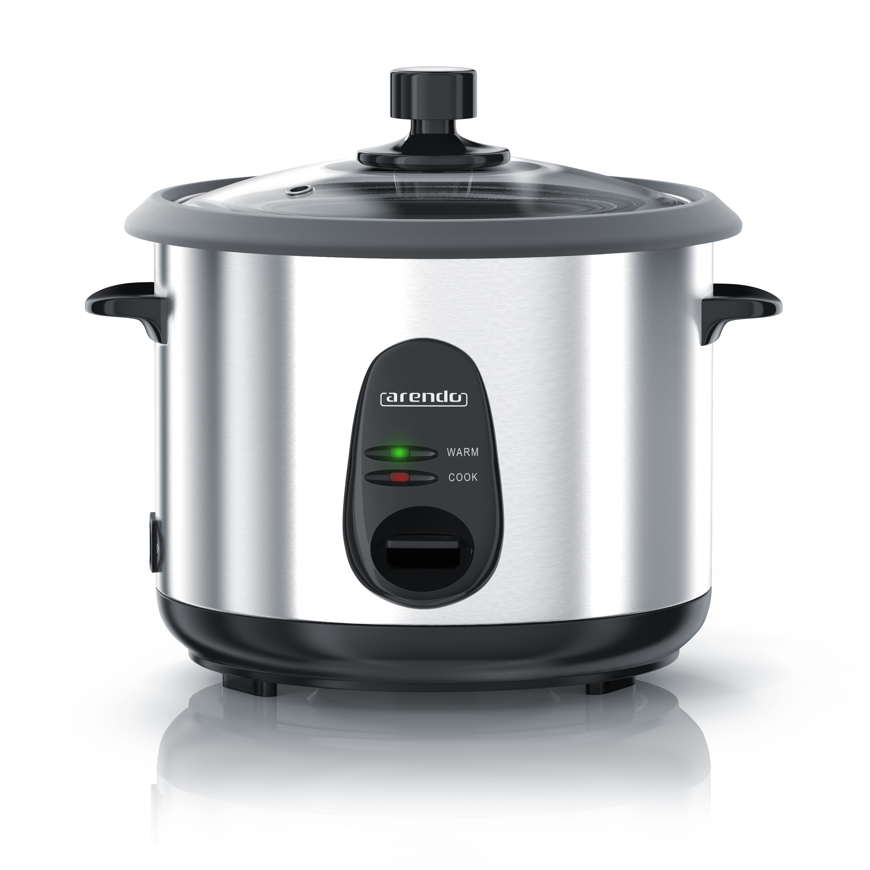 Arendo Reiskocher elektrisch mit Warmhaltefunktion, 500W, &Uuml;berhitzungsschutz, Dampfgaraufsatz, EDO, 1,5 Liter, Silber 