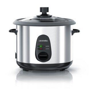 Arendo Reiskocher elektrisch mit Warmhaltefunktion, 500W, Überhitzungsschutz, Dampfgaraufsatz, EDO, 1,5 Liter, Silber 