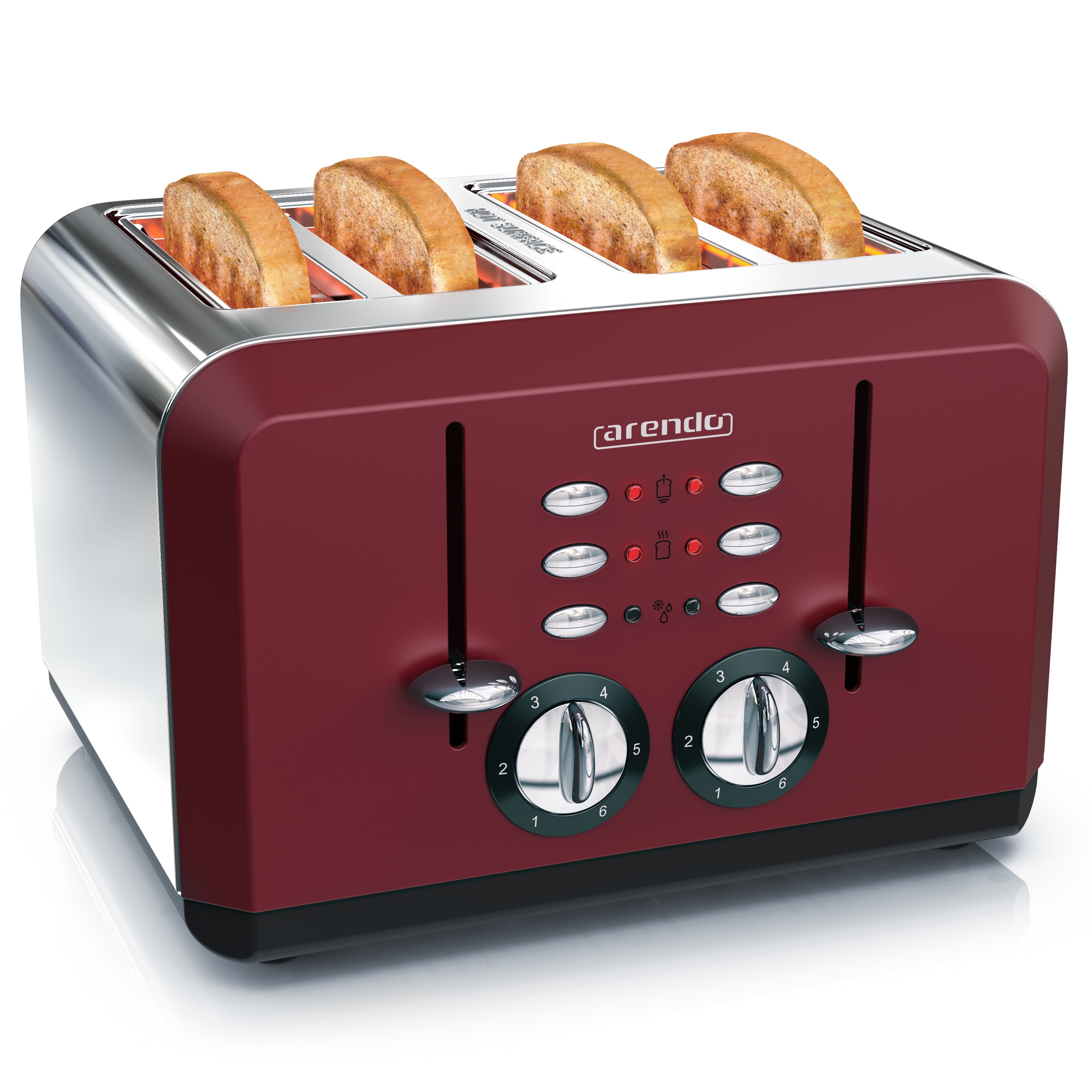 Arendo Toaster 4-Schlitz im Edelstahlgeh&auml;use f&uuml;r 4 Scheiben, extrabreite R&ouml;stschlitze, leichte Reinigung, Rot 