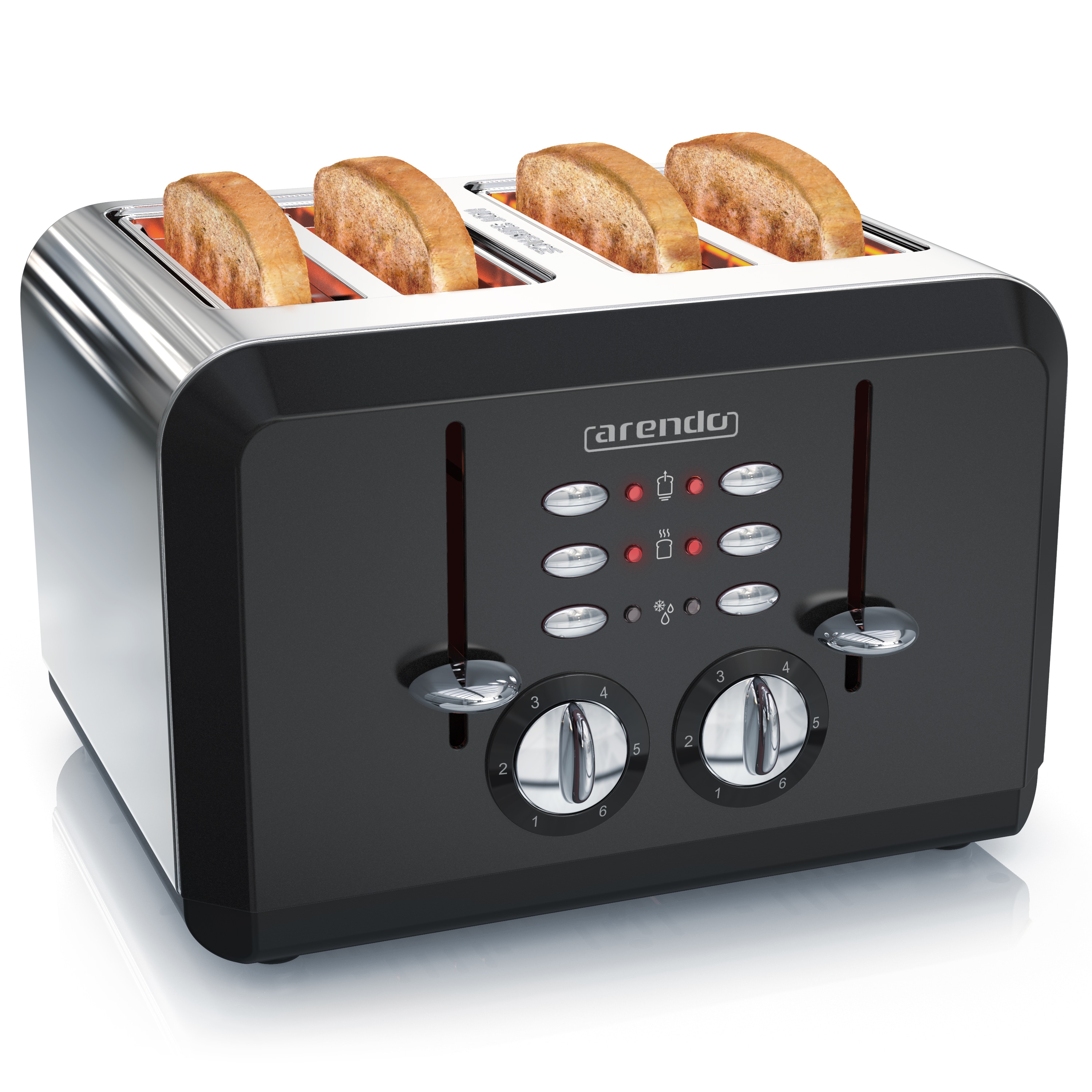 Arendo - Automatik Toaster 4 Scheiben in Edelstahl - bis zu vier Sandwich und Toast-Scheiben - Br&auml;unungsgrad 1-6 - Aufw&auml;rm- und Auftaufunktion 