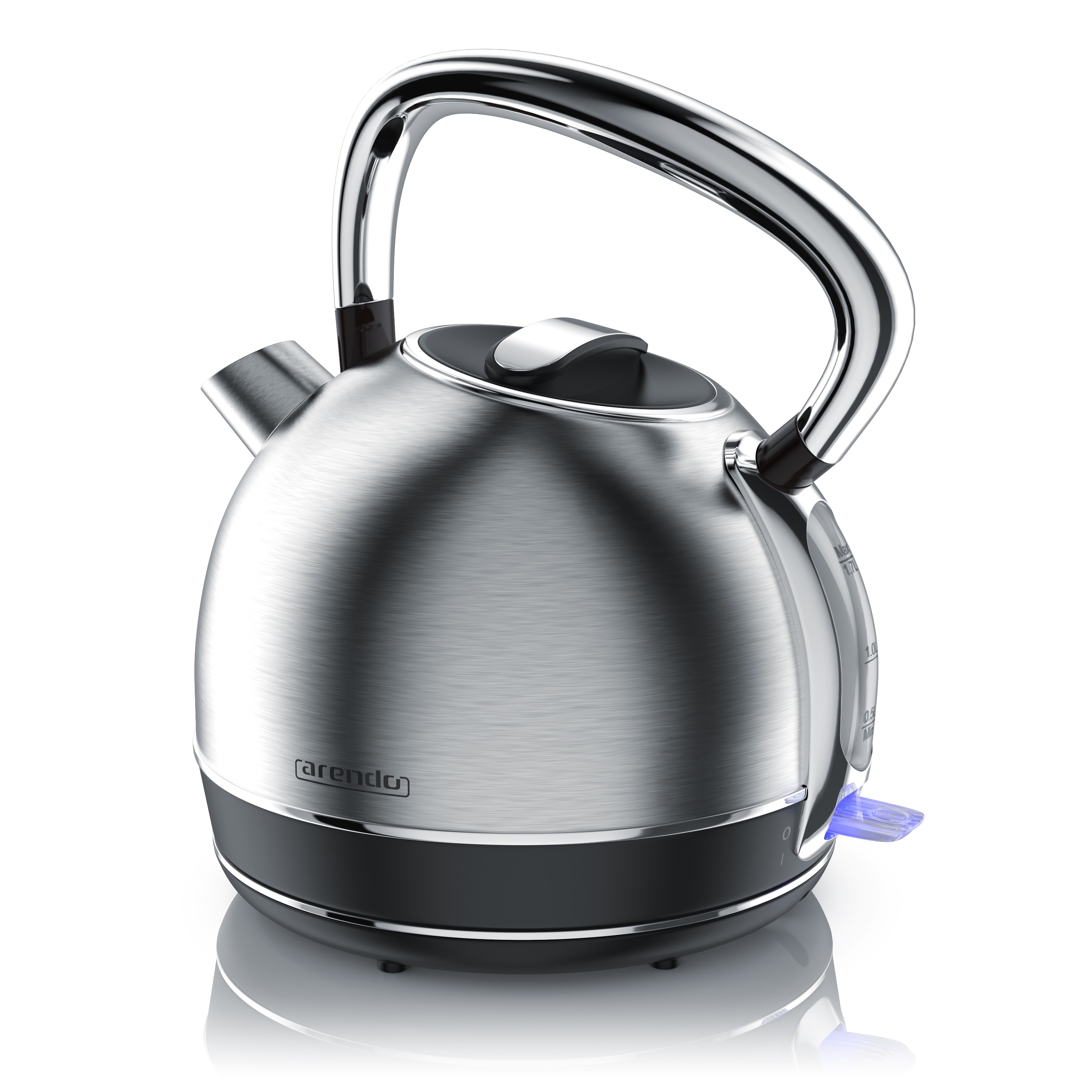 Arendo Wasserkocher 1,7 l, 2200 W, Edelstahl, Retro Style Vintage, &Uuml;berhitzung & Trockenkochschutz, silber 