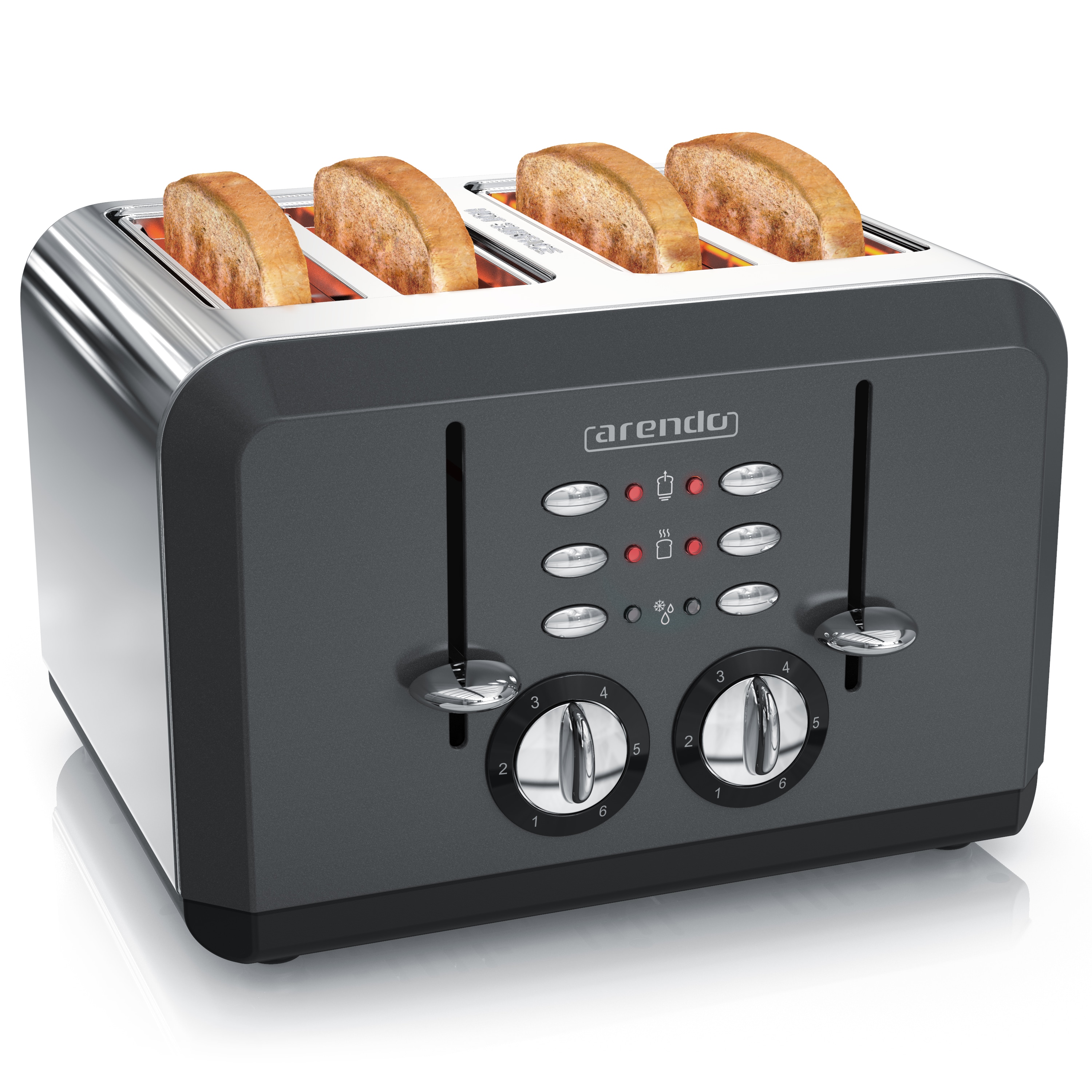 Arendo Toaster f&uuml;r 4 Scheiben, 1630 W, Automatik, Edelstahl, W&auml;rmeisolierendes Doppelwandgeh&auml;use, grau 