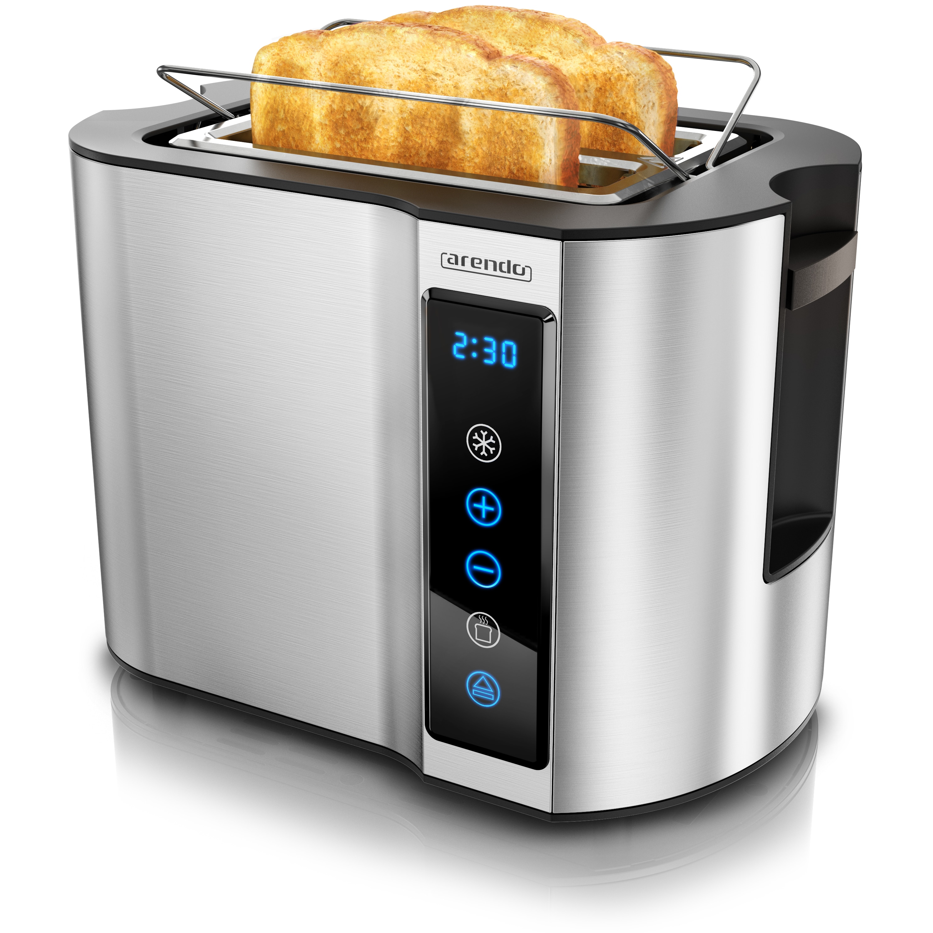 Arendo - Toaster 2 Scheiben Edelstahl Touchpanel - 800 W - Doppelwandgeh&auml;use - Integrierter Br&ouml;tchenaufsatz - 7 Br&auml;unungsgrade 
