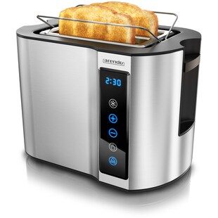 Arendo - Toaster 2 Scheiben Edelstahl Touchpanel - 800 W - Doppelwandgehäuse - Integrierter Brötchenaufsatz - 7 Bräunungsgrade 