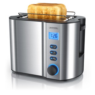 Arendo Toaster für 2 Scheiben mit Restzeitanzeige, 800W, wärmeisolierendes Doppelwandgehäuse, Brötchenaufsatz, Auftaufunktion, Silber 
