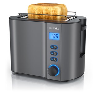 Arendo MANHA Toaster mit Restzeitanzeige, 2 Toastschlitze, integrierter Brötchenaufsatz, 6 Stufen, Auftaufunktion, 800W, Grau 