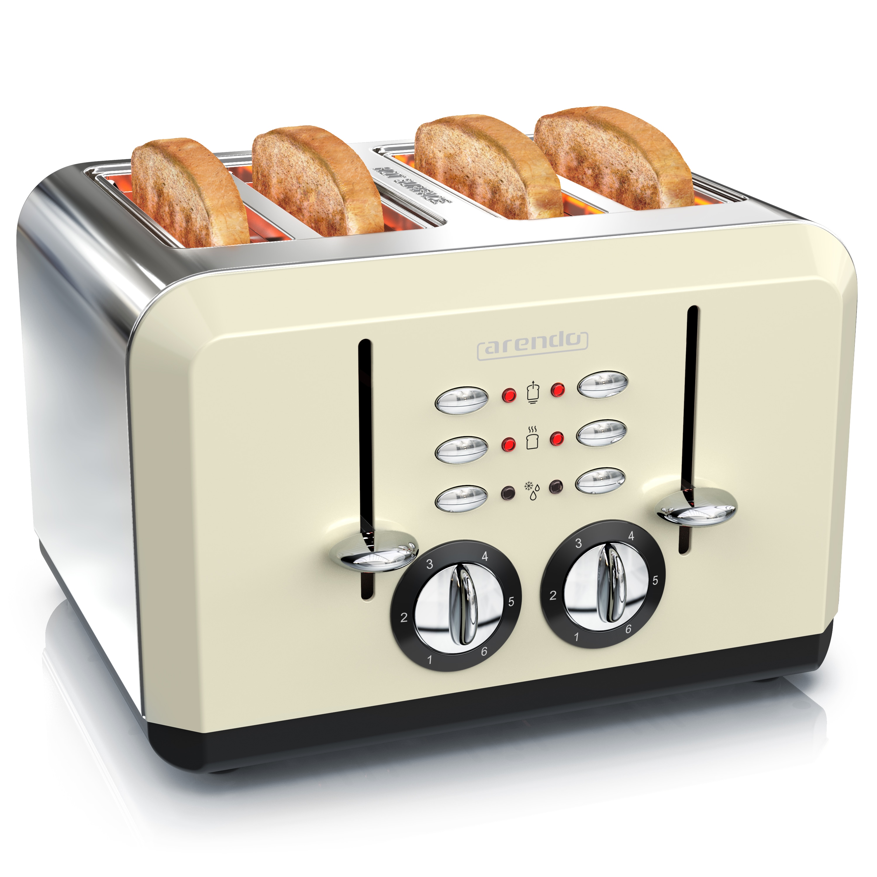 Arendo Toaster f&uuml;r 4 Scheiben, 1630 W, Automatik, Edelstahl, W&auml;rmeisolierendes Doppelwandgeh&auml;use, beige 