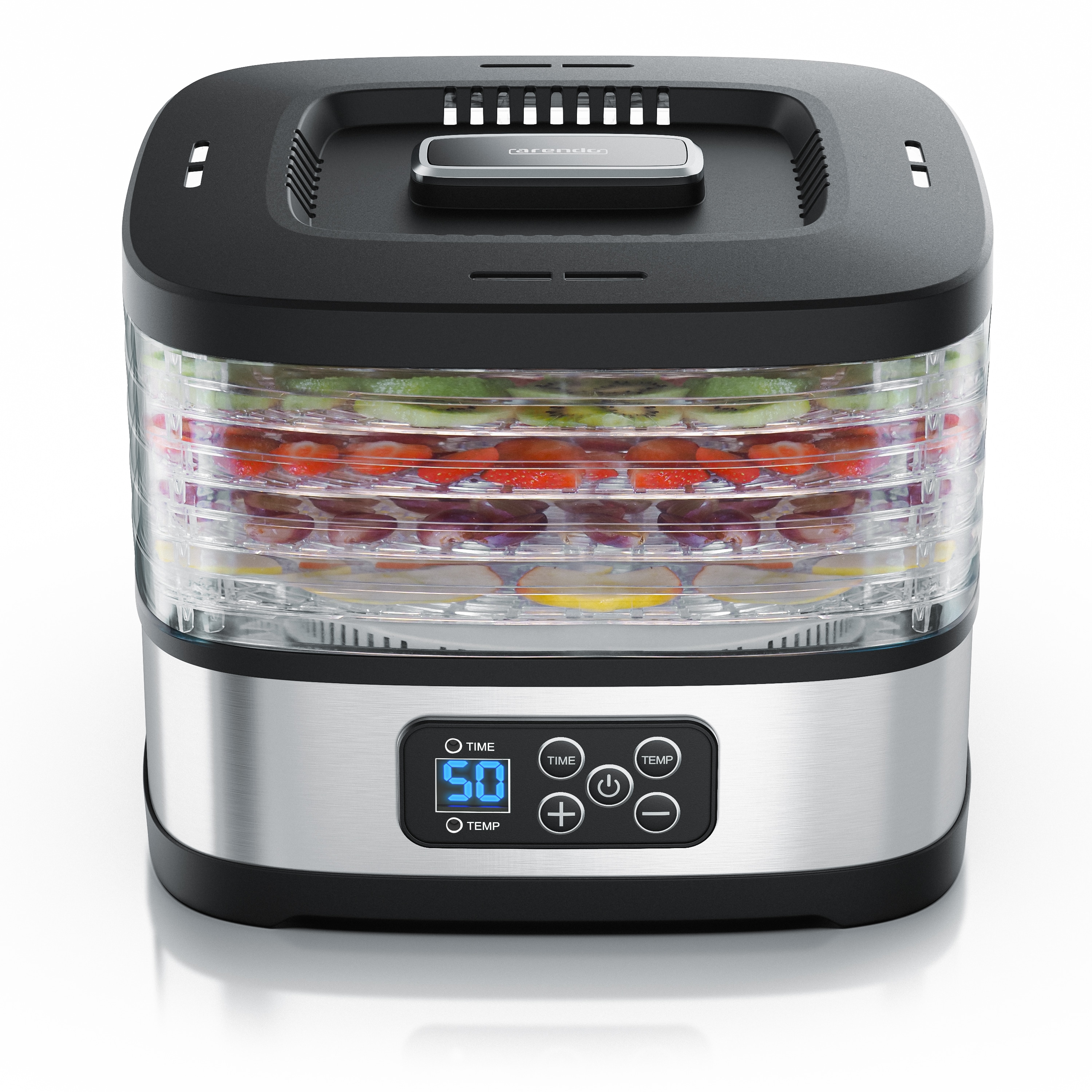 Arendo D&ouml;rrautomat mini mit Temperaturregler - Dehydrator - 5 Etagen - Timer 1 bis 72 h - 5 Einlegef&auml;cher - je Fach zwei H&ouml;hen - Food Fleisch Kr&auml;uter 