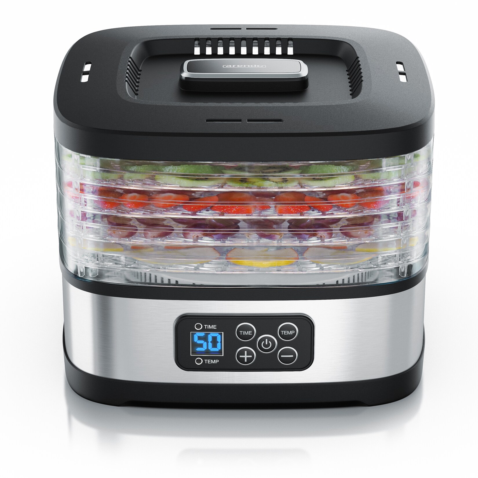 Arendo Dörrautomat mini mit Temperaturregler - Dehydrator - 5 Etagen - Timer 1 bis 72 h - 5 Einlegefächer - je Fach zwei Höhen - Food …