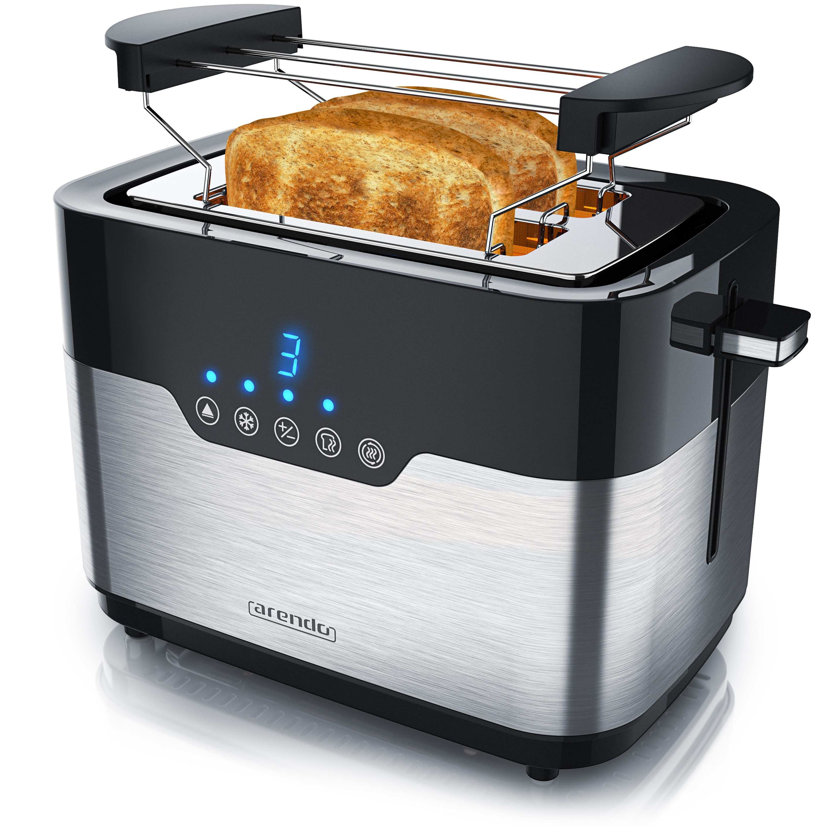 Arendo 2-Scheiben Toaster MORGEN Edelstahl, 920 W, mit extra breiten Schlitzen, Touchpanel mit LED-Anzeige, Schwarz/Silber 