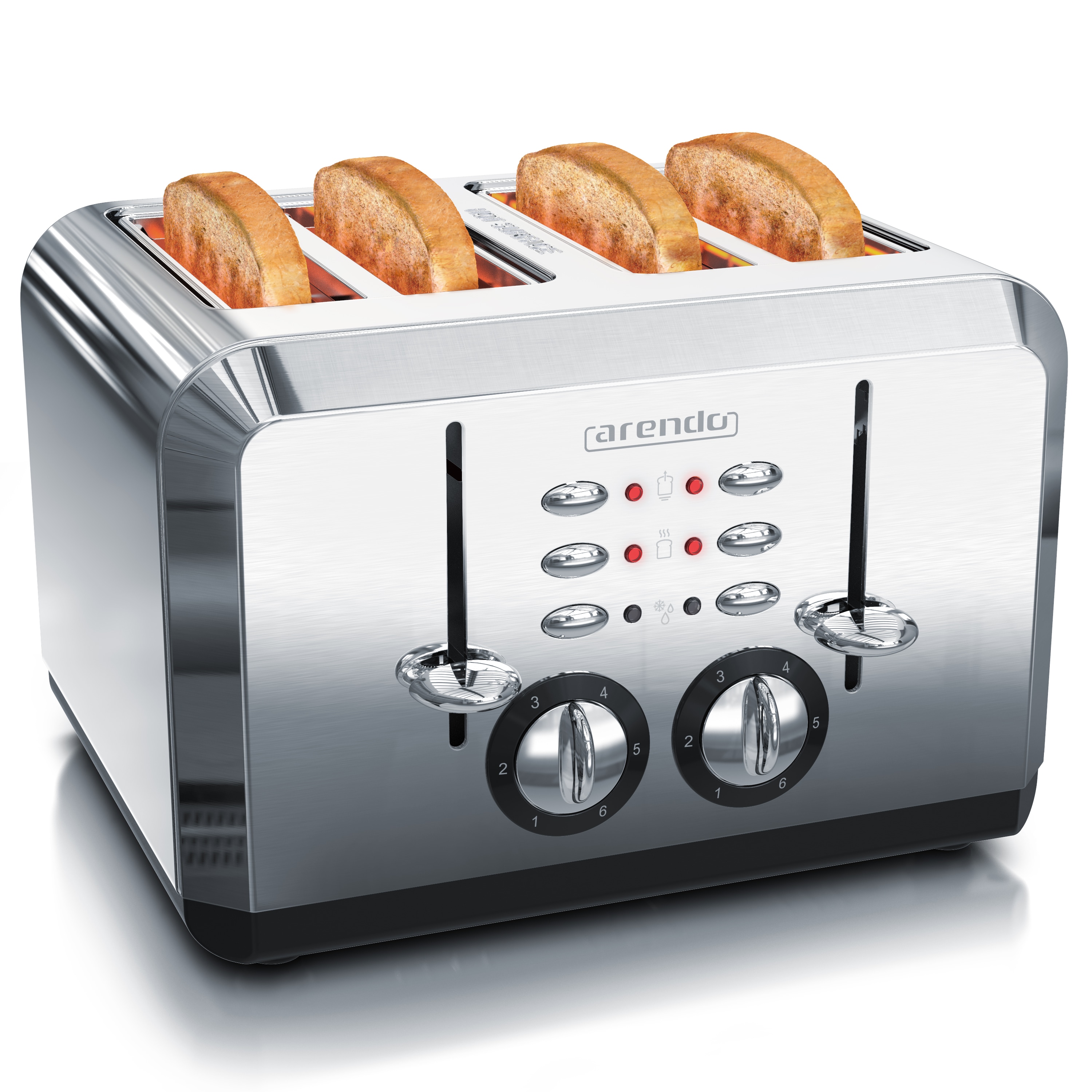 Arendo Toaster f&uuml;r 4 Scheiben, 1630 W, Automatik, Edelstahl, W&auml;rmeisolierendes Doppelwandgeh&auml;use, silber 