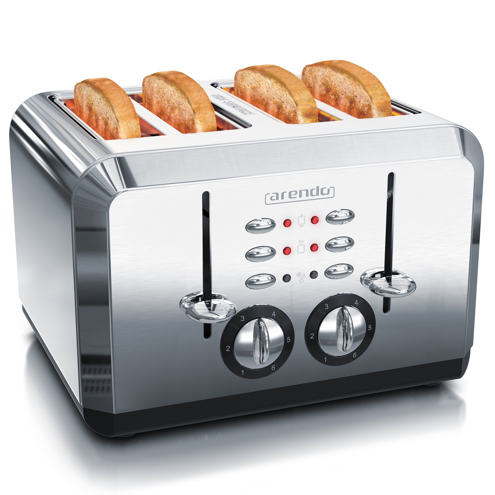 Arendo Toaster für 4 Scheiben, 1630 W, Automatik, Edelstahl, Wärmeisolierendes Doppelwandgehäuse, silber