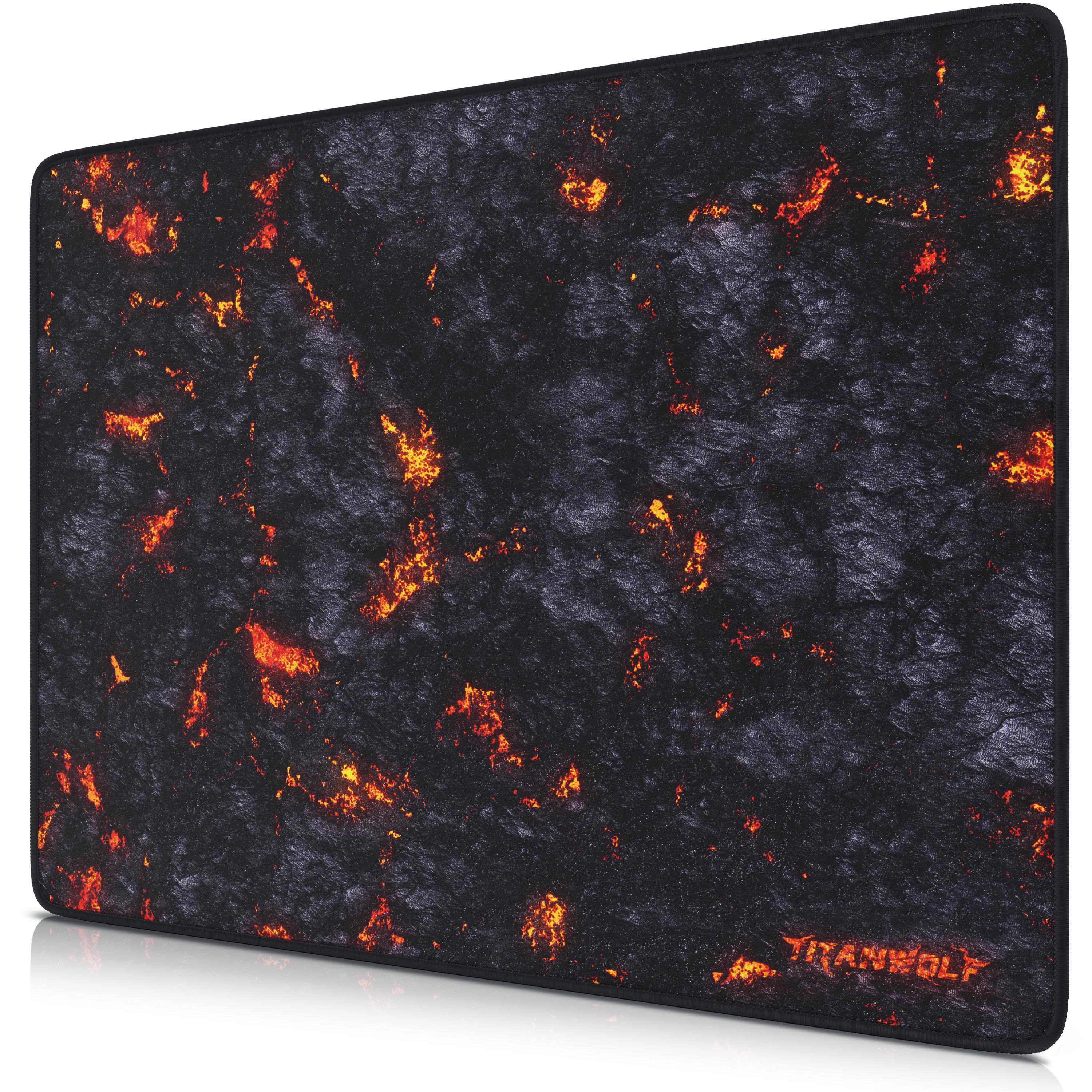 Titanwolf Gaming Mauspad XL, 440 x 350mm Mousepad mit Stoffoberfl&auml;che, Gummierte R&uuml;ckseite, Lavamotiv 