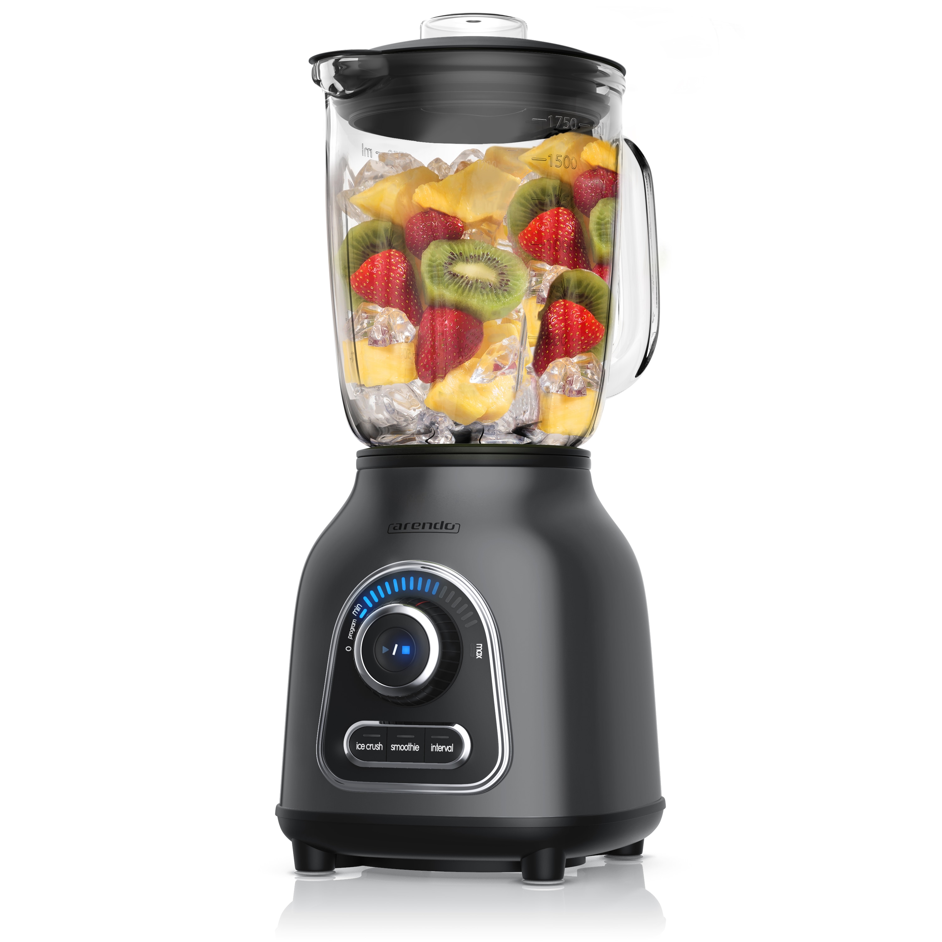 Arendo Standmixer, 1,75L Glasbeh&auml;lter Edelstahl, 1400W, Glas Smoothie Maker / Mixer Ice Crush Funktion Milchshaker, Grau/Schwarz 
