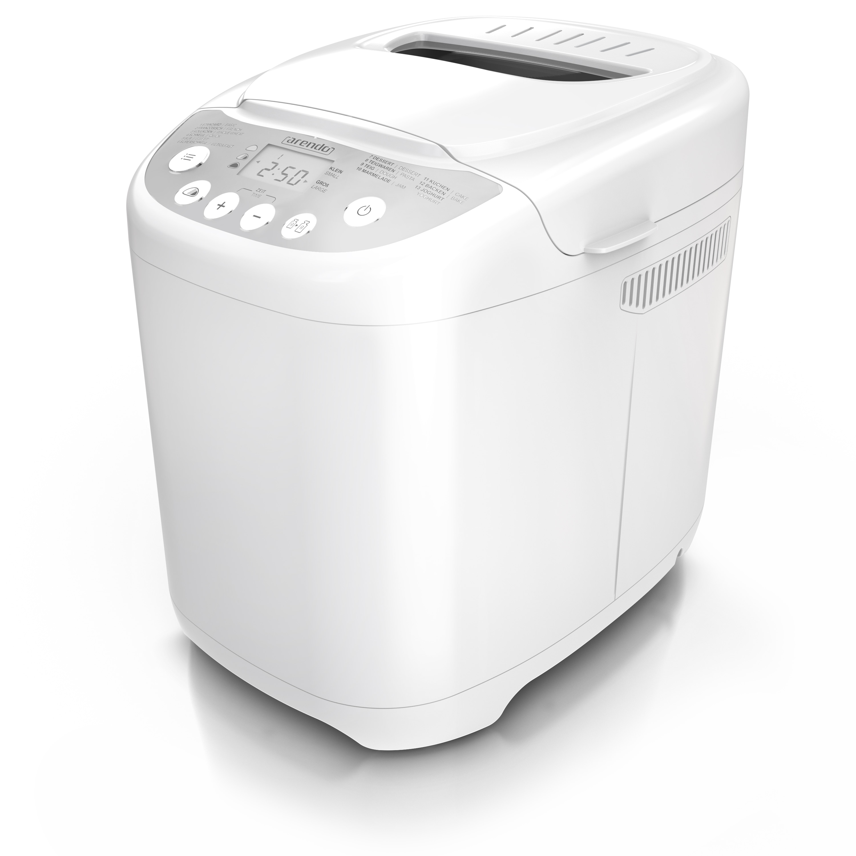 Arendo Brotbackautomat mit 13 Programmen, Brotbackmaschine, 750-1000g, 550 W, 3 Br&auml;unungsgrade und 2 Brotgr&ouml;&szlig;en, Warmhaltefunktion, Wei&szlig; 