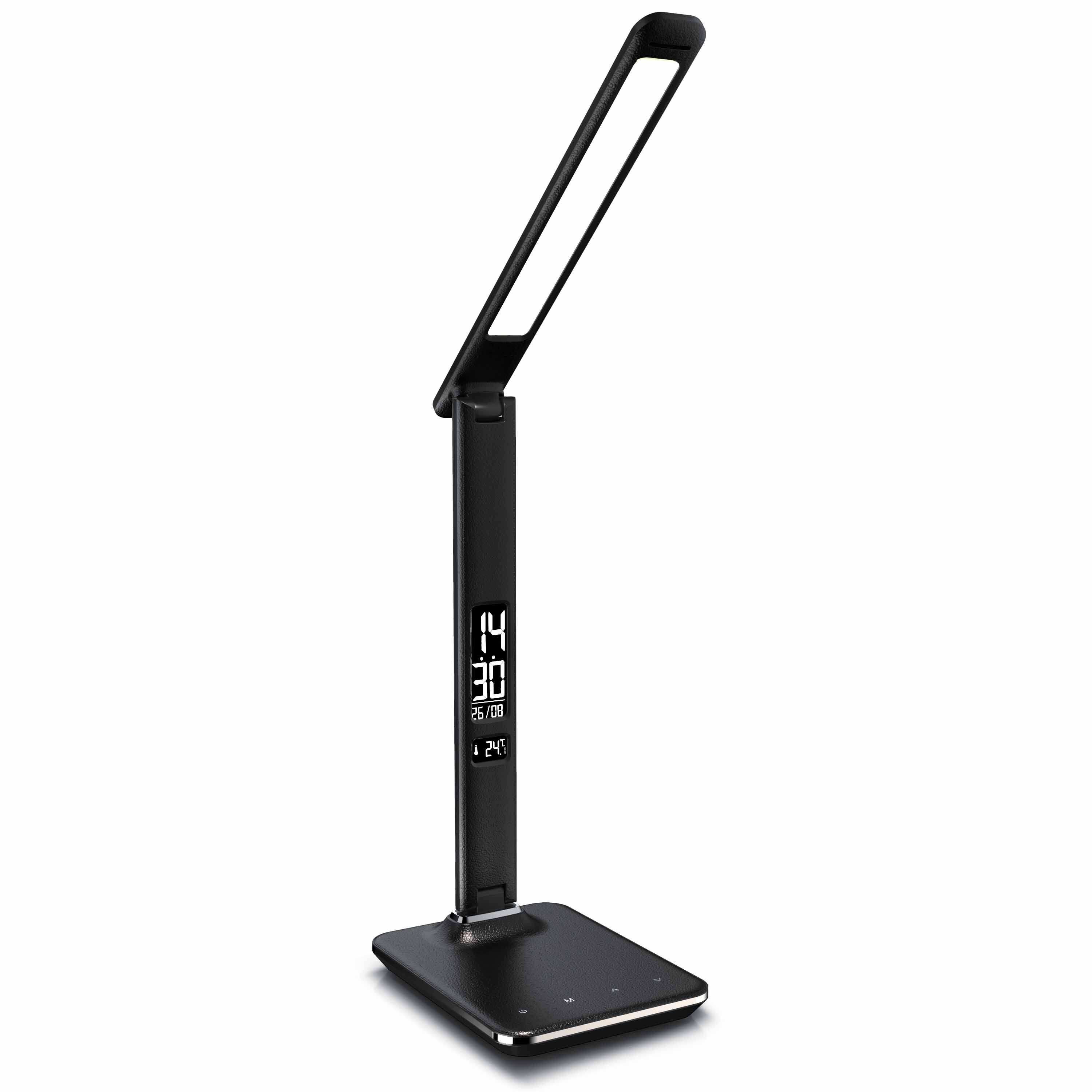 Brandson dimmbare LED Schreibtischlampe in Lederoptik Temperatur-, Alarm- & Kalenderfunktion 