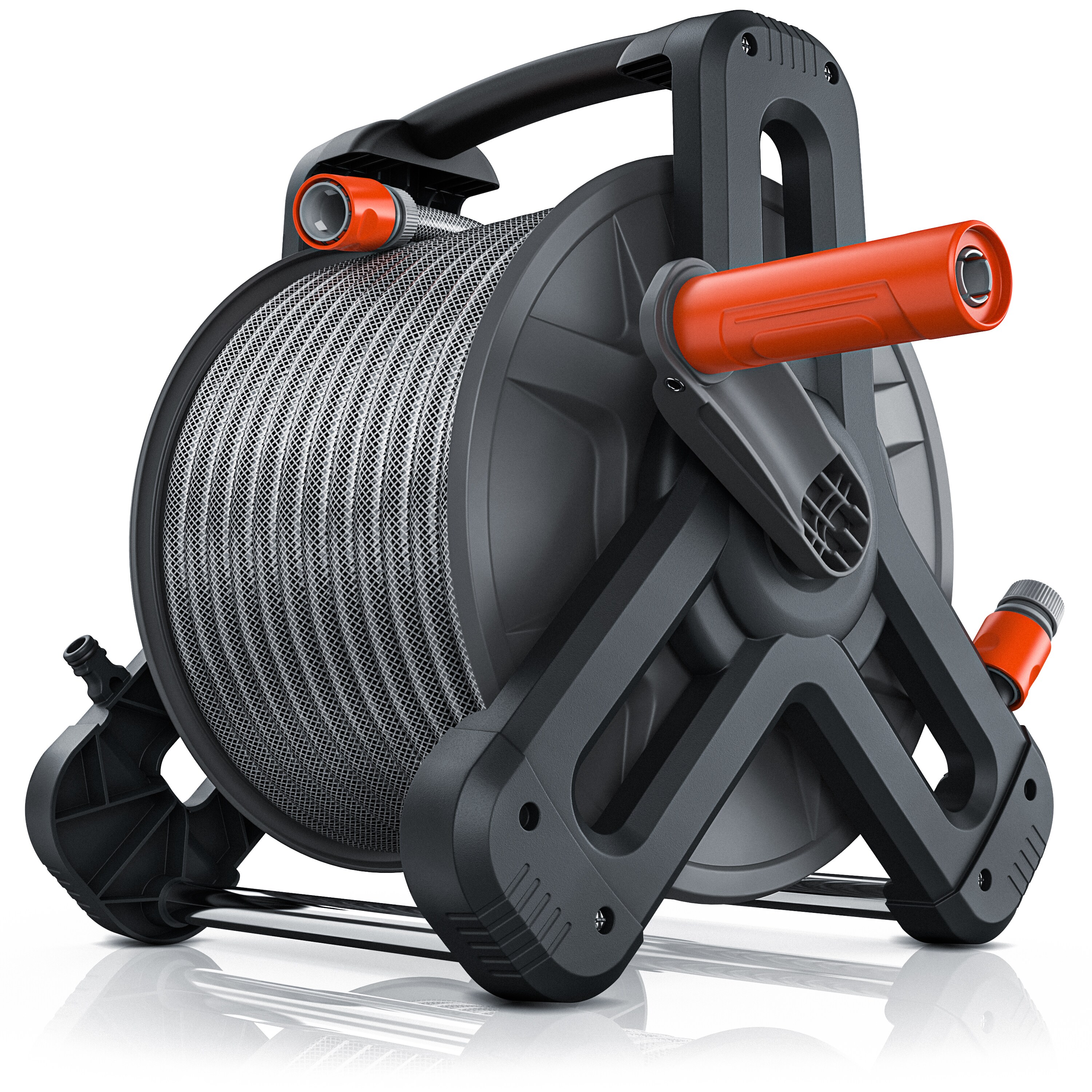 BEARWARE Schlauchtrommel 30m Wand - Schlauchwagen - inkl. 30 m Schlauch - ausklappbarer Drehgriff - mit Nachtropfstopp - Bild 1