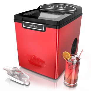 Arendo Eiswürfelbereiter, Eiswürfelmaschine, Ice Cube Maker, Wassertank 1,8 Liter, 12 bis 15 kg Eiswürfel in 24h, leise, Rot 