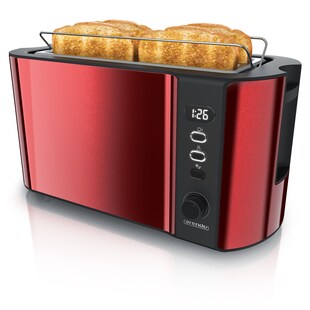 Arendo Toaster Langschlitz mit Display, Auftaufunktion, 1500W, integrierter Brötchenaufsatz, Rot 