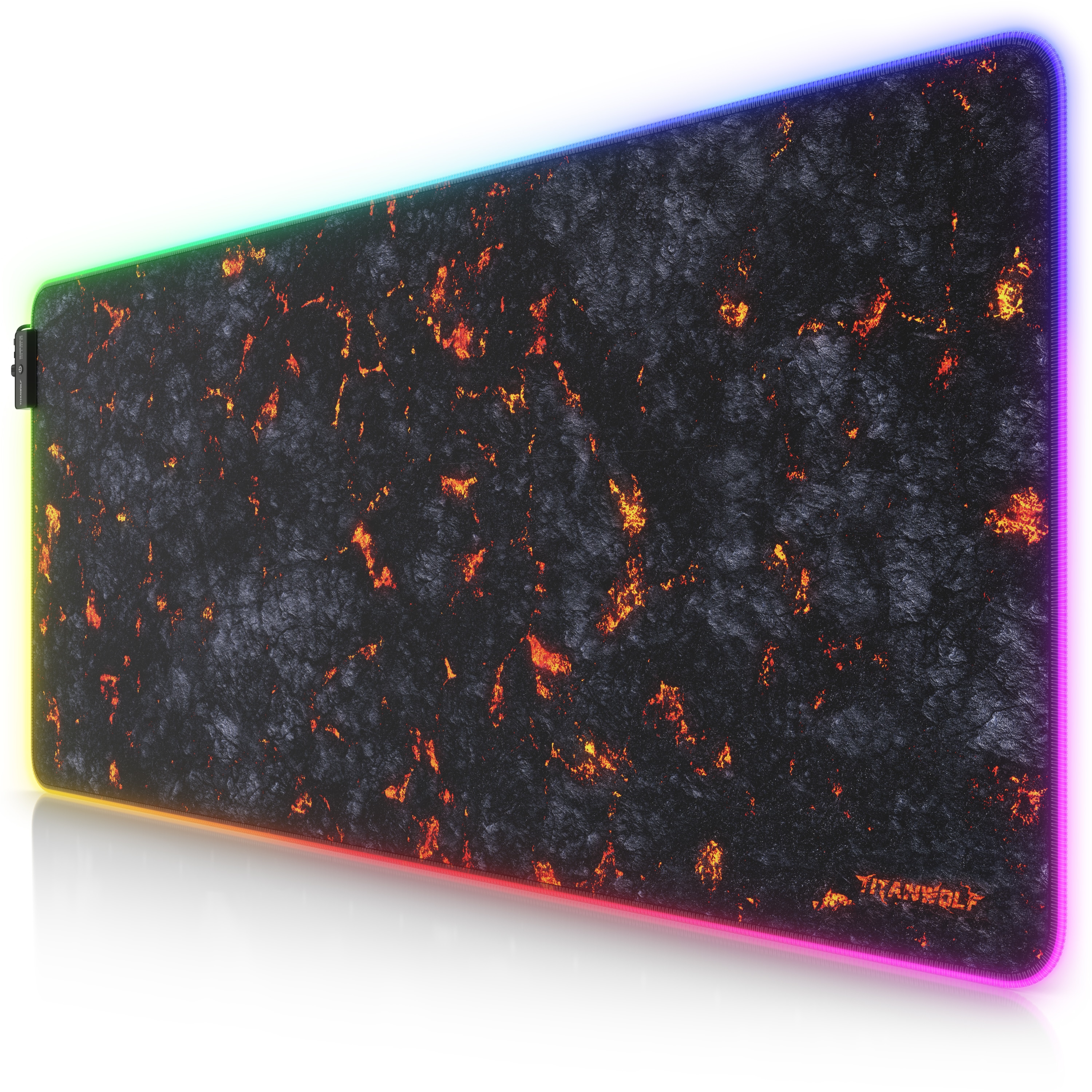 Titanwolf RGB Gaming Mauspad, Mousepad 900 x 400 mm, verbessert Pr&auml;zision & Geschwindigkeit, Lavamotiv 