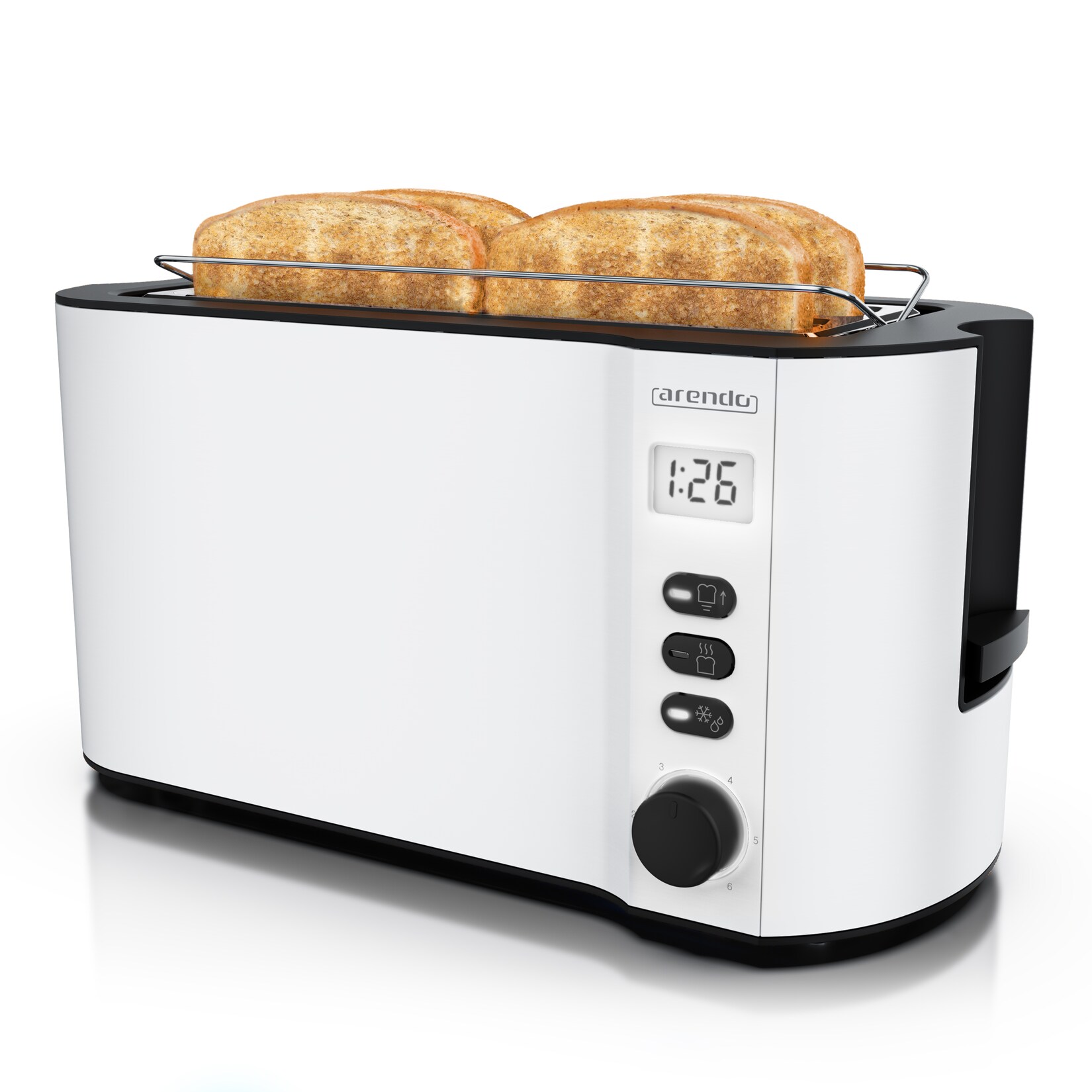 Arendo Langschlitz-Toaster für 4 Scheiben, Doppelwandgehäuse, integrierter Brötchenaufsatz, Bräunungsgrade 1-6, Brotzentrierung